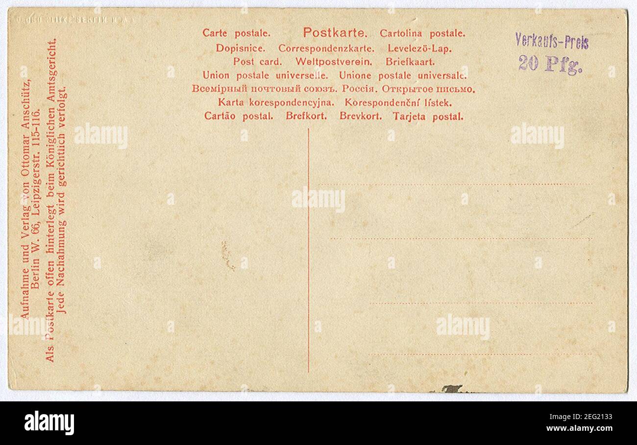 Ottomar Anschütz PC 0027 Königin Marie et Prinzessin Mary 1903 Georg Stilke Berlin Rückseite. Banque D'Images