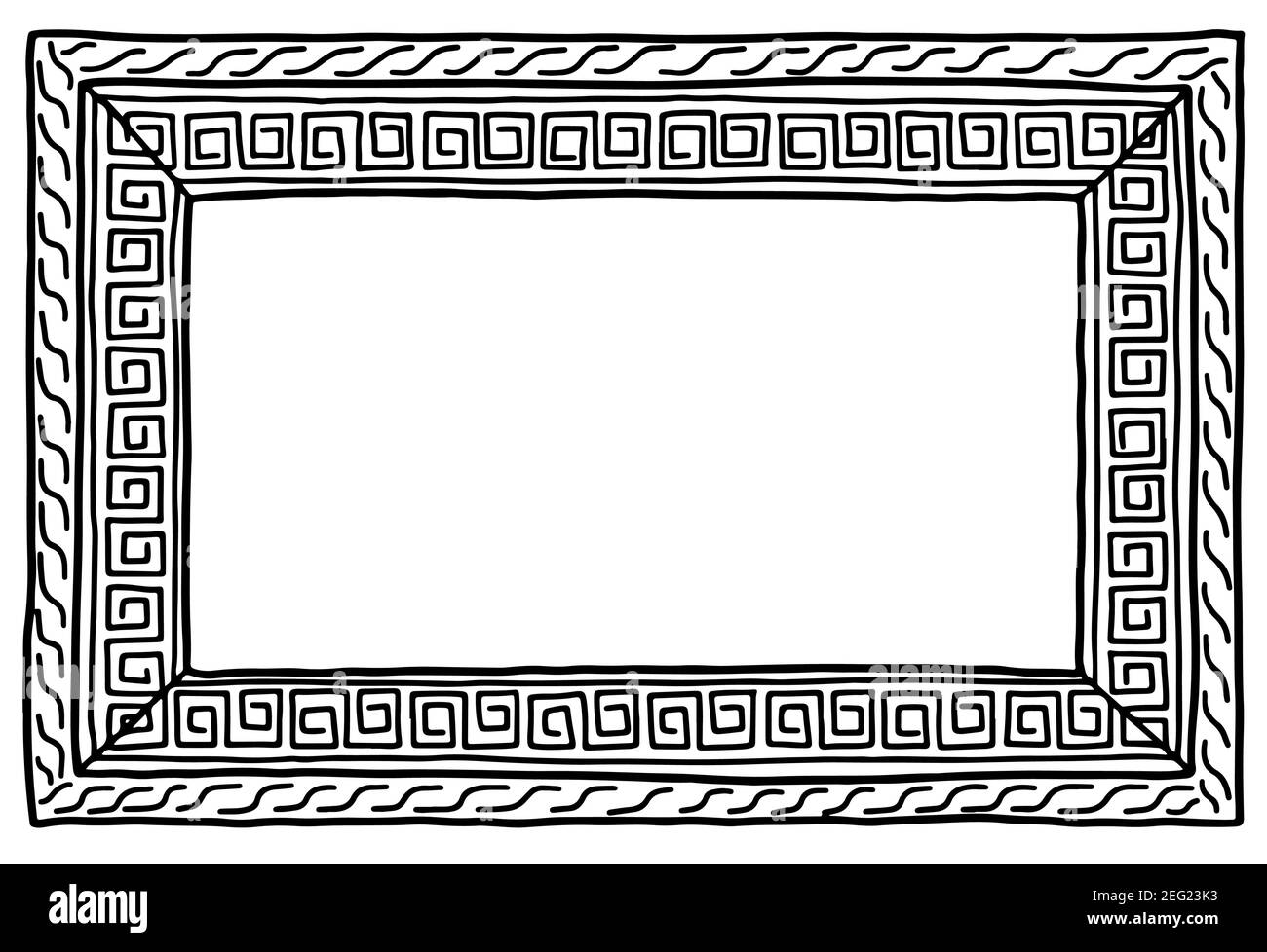 Cadre photo dessiné à la main ornement grec méandre avec espace de copie illustration vectorielle doodle Illustration de Vecteur