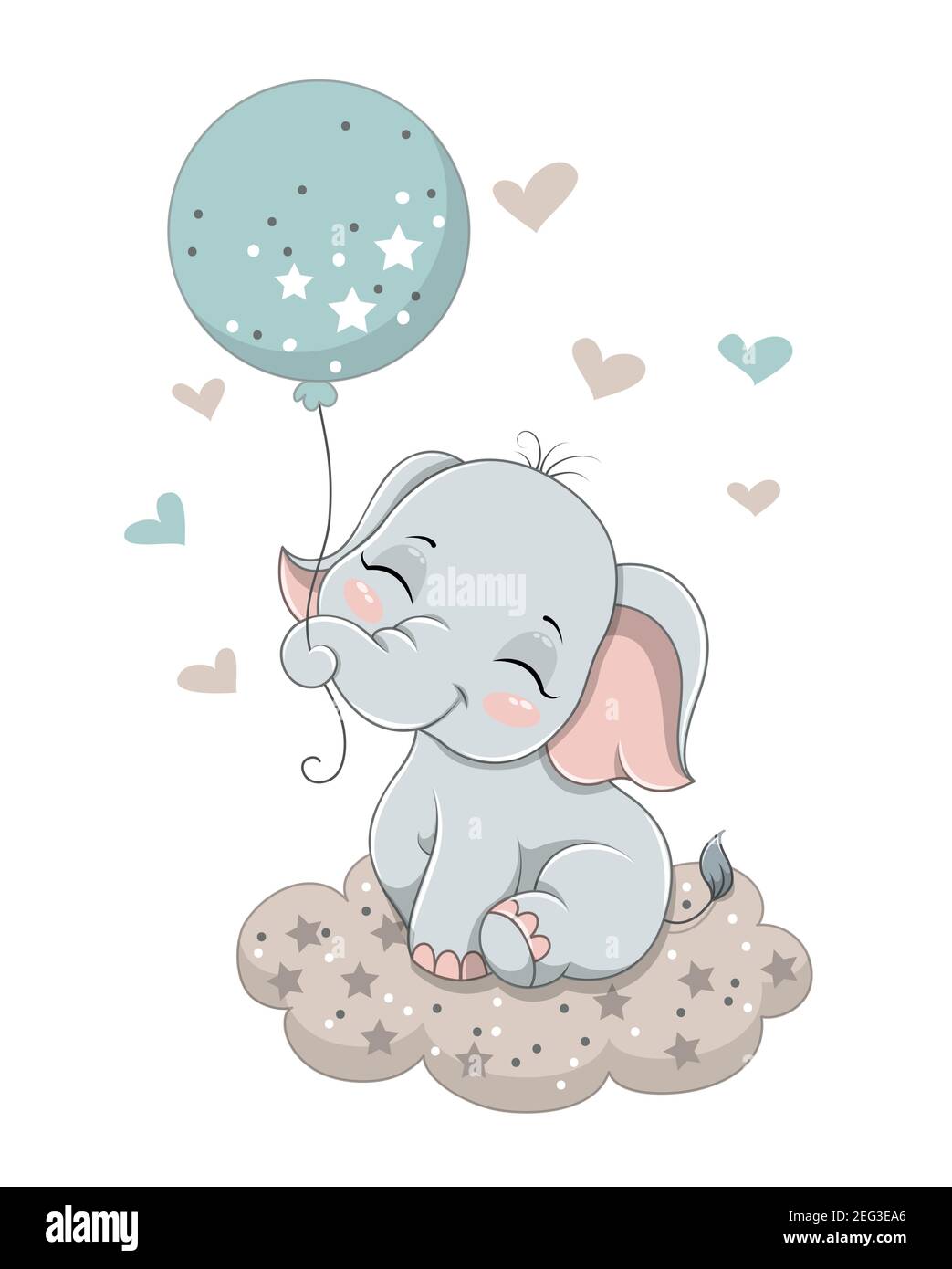 Joli petit éléphant assis sur le nuage Illustration de Vecteur