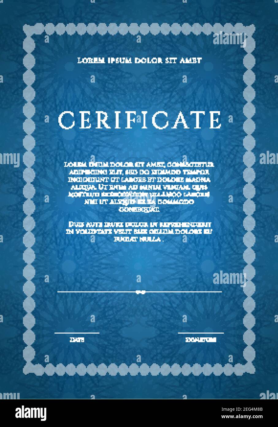 Certificat de luxe gagnant, modèle de conception vertikale, diplôme vierge avec guilloches dans les tons bleu et blanc Illustration de Vecteur