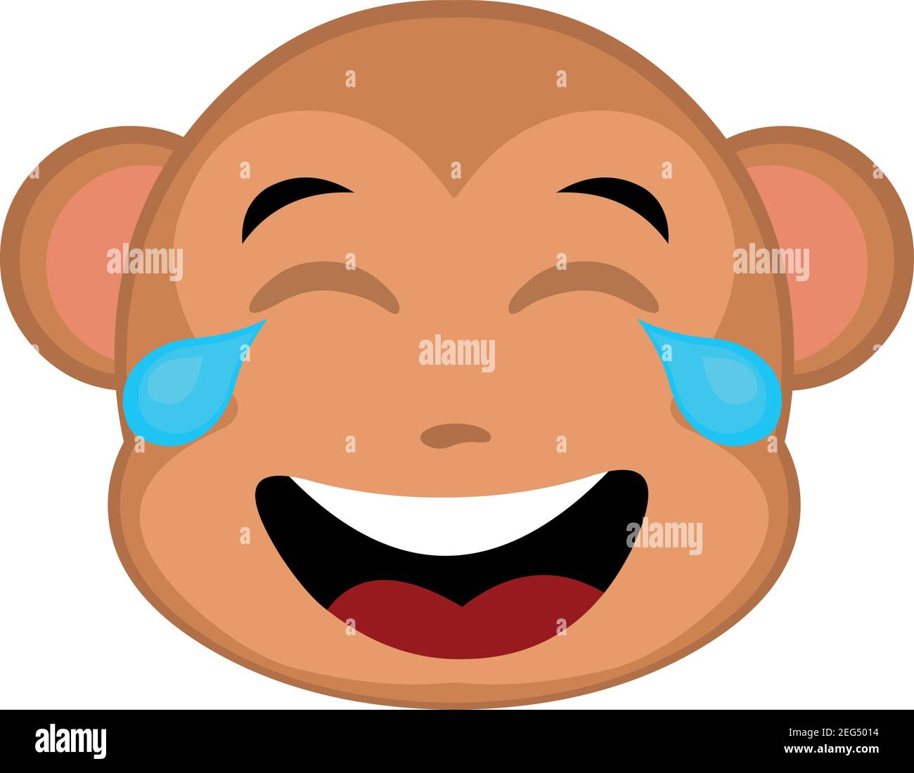 Illustration vectorielle d'émoticône de la tête d'un singe de dessin animé avec une expression du bonheur et des larmes de joie Illustration de Vecteur