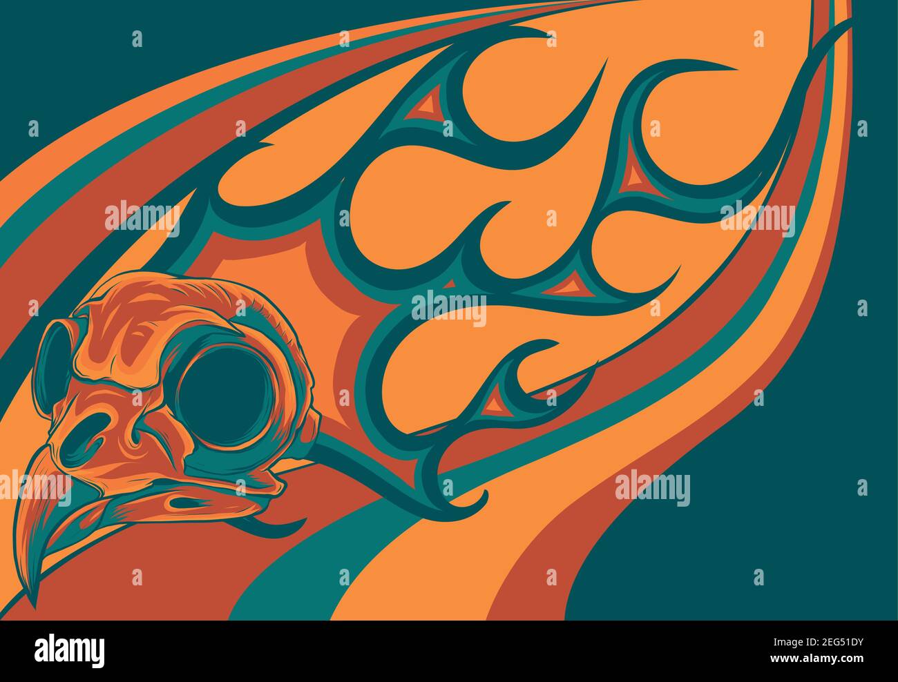 illustration d'un crâne d'oiseau avec des flammes Illustration de Vecteur