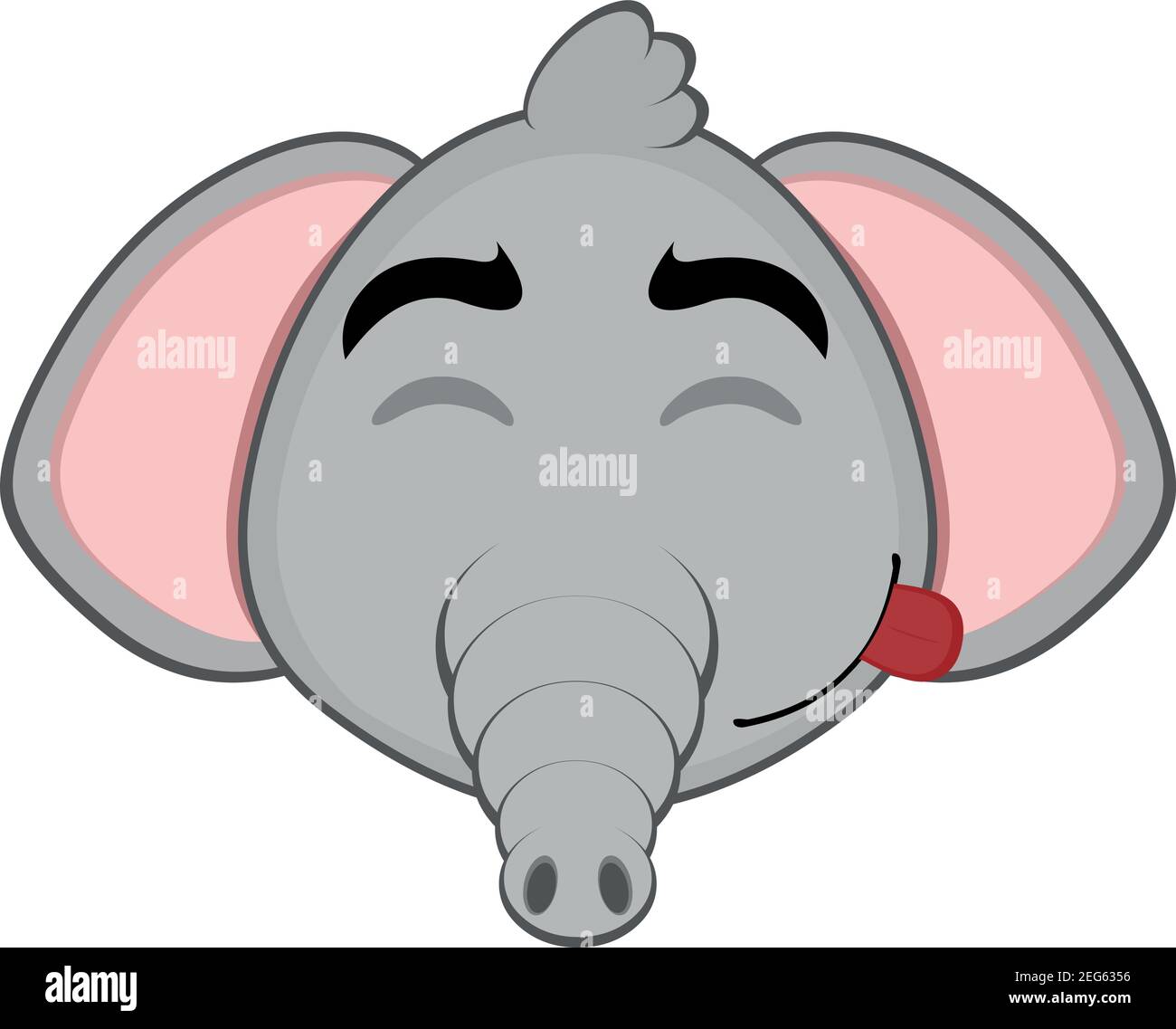 Vecteur émoticône illustration dessin animé de la tête d'un éléphant avec une expression joyeuse de plaisir avec ses yeux fermés et en collant sa langue Illustration de Vecteur