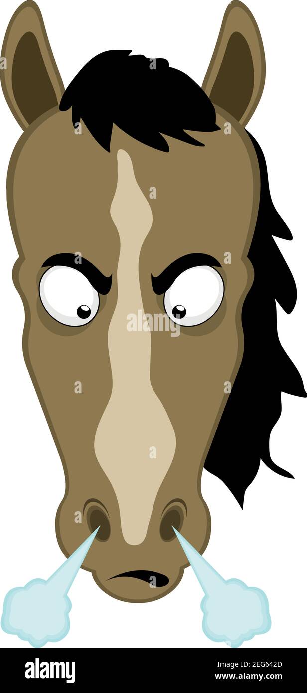 vecteur émoticône illustration dessin animé de la tête d'un cheval avec expression en colère provenant de la fumée du nez Illustration de Vecteur