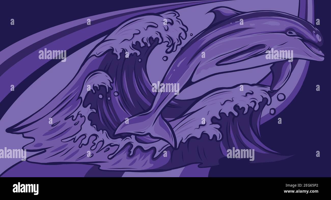 Image vectorielle des dauphins sautant hors de l'eau Illustration de Vecteur