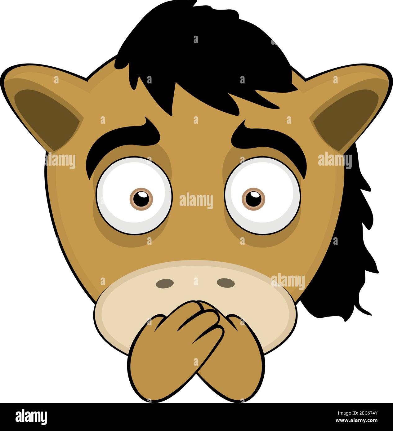 Vecteur émoticône illustration dessin animé d'une tête de poney avec deux bandes croisées sur sa bouche, concept de silence Illustration de Vecteur