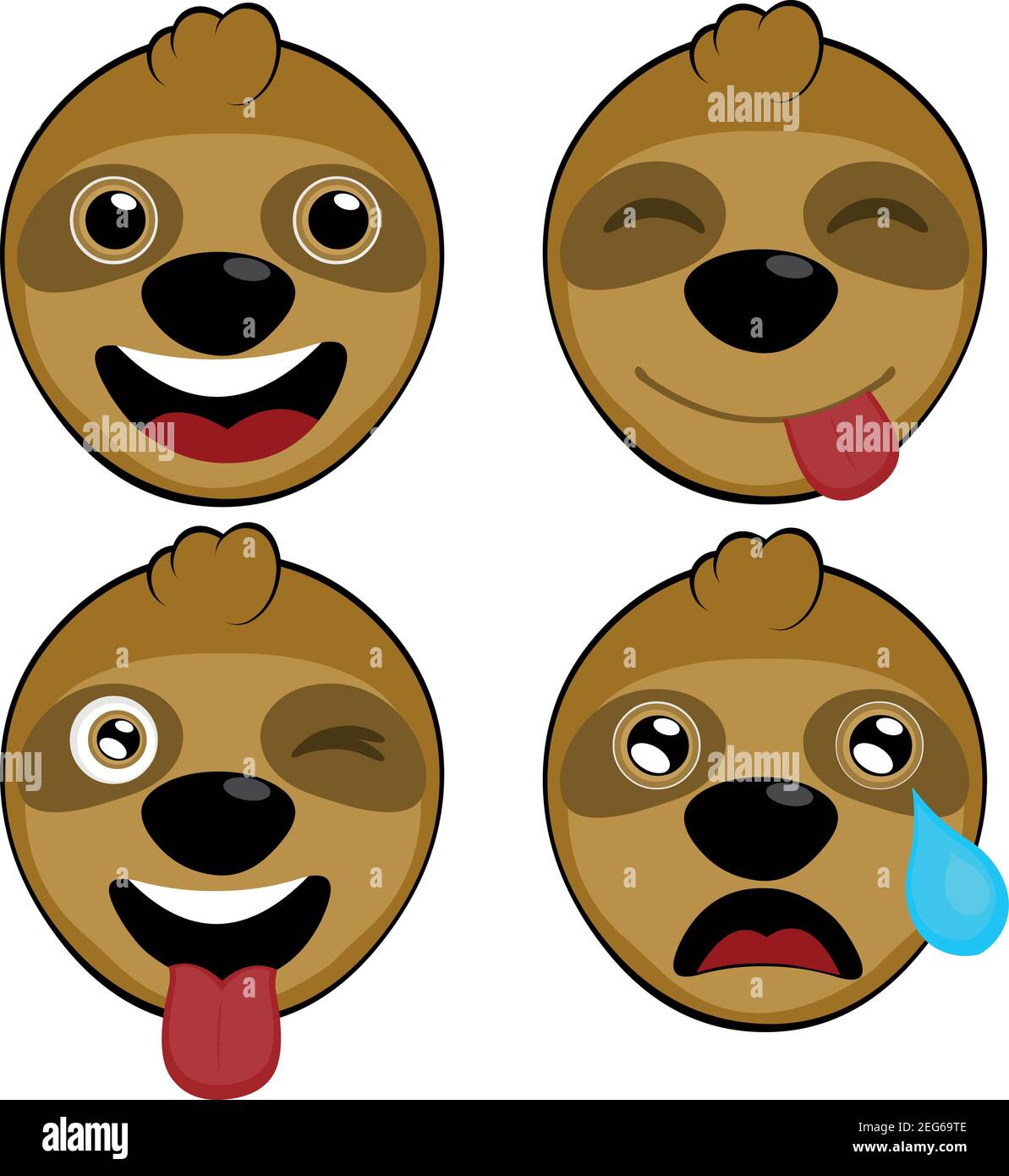 Illustration vectorielle dessin animé de la tête d'un sloth avec diverses expressions Illustration de Vecteur