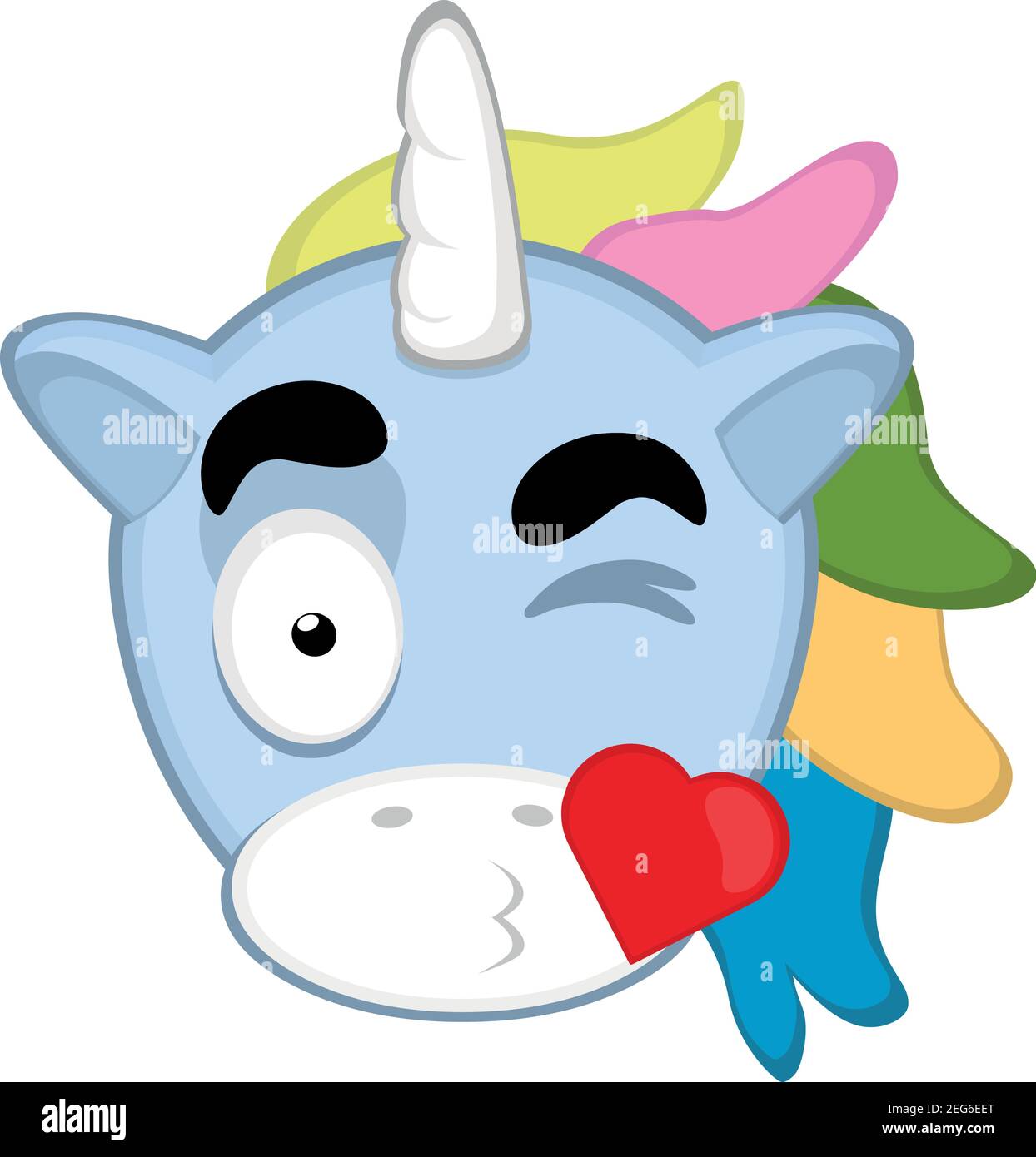 Illustration vectorielle d'émoticône de la tête d'une licorne avec une expression d'amour donnant un baiser en forme de coeur Illustration de Vecteur