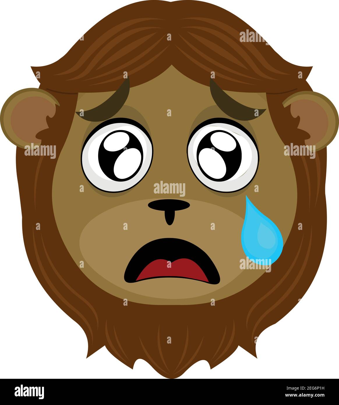 Vecteur émoticône illustration dessin animé d'une tête de lion avec une expression triste et pleurant avec une déchirure tombant de son oeil sur sa joue Illustration de Vecteur