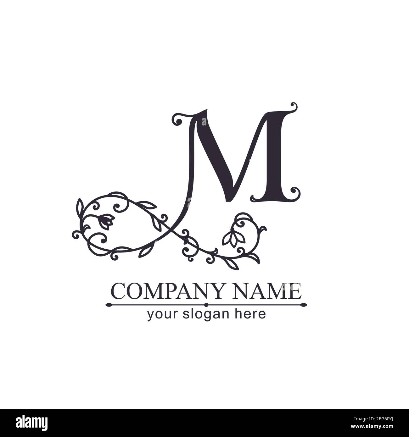 Modèle de logo lettre M. Monnogram, délicat motif floral. Logo personnel. Conception vectorielle. Illustration de Vecteur