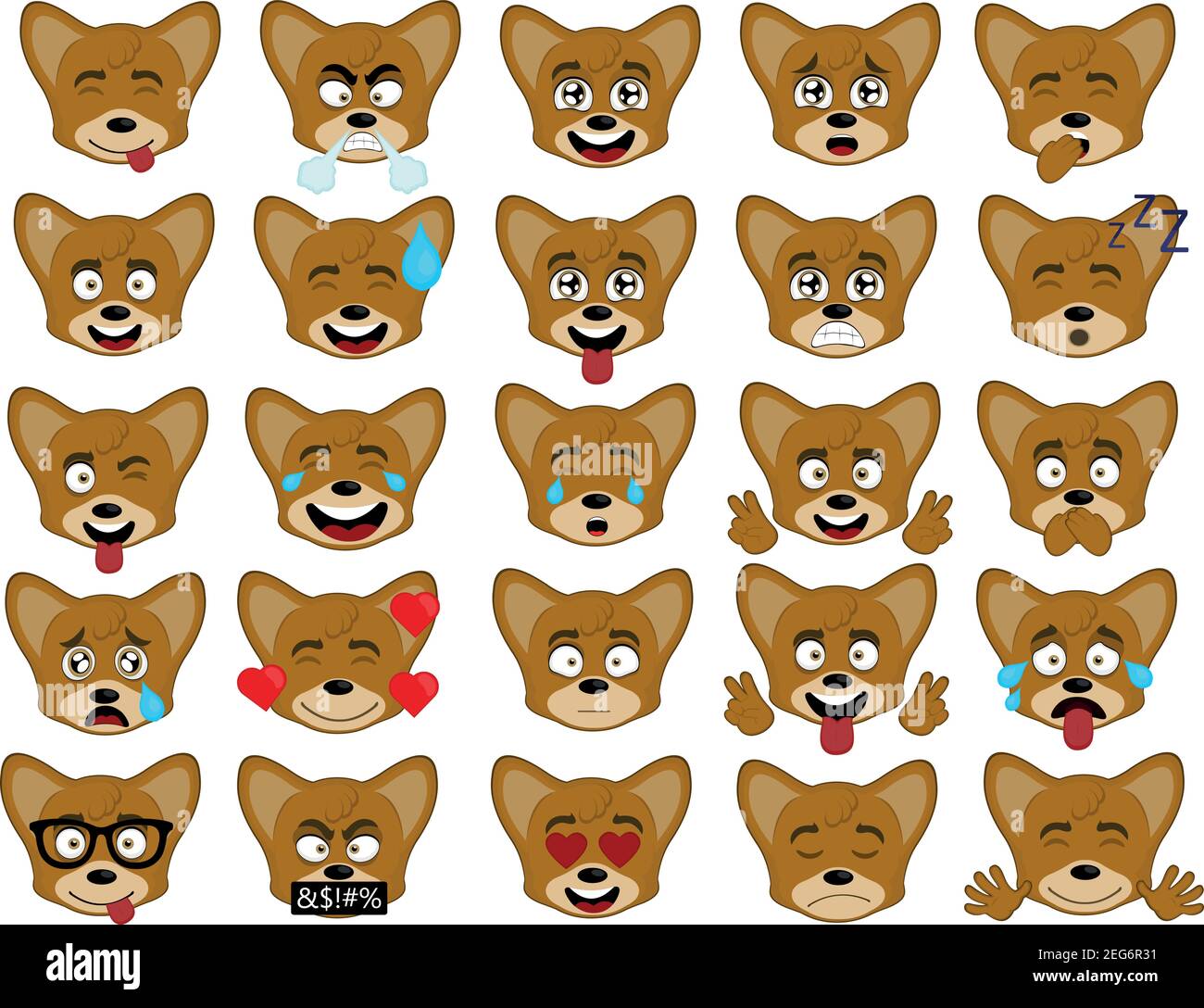Illustration vectorielle du visage d'un renard de dessin animé avec diverses expressions Illustration de Vecteur