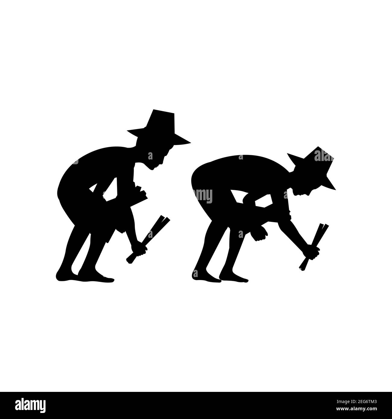 silhouette noire avec arrière-plan blanc isolé de la plantation de personnes riz,illustration vectorielle Illustration de Vecteur