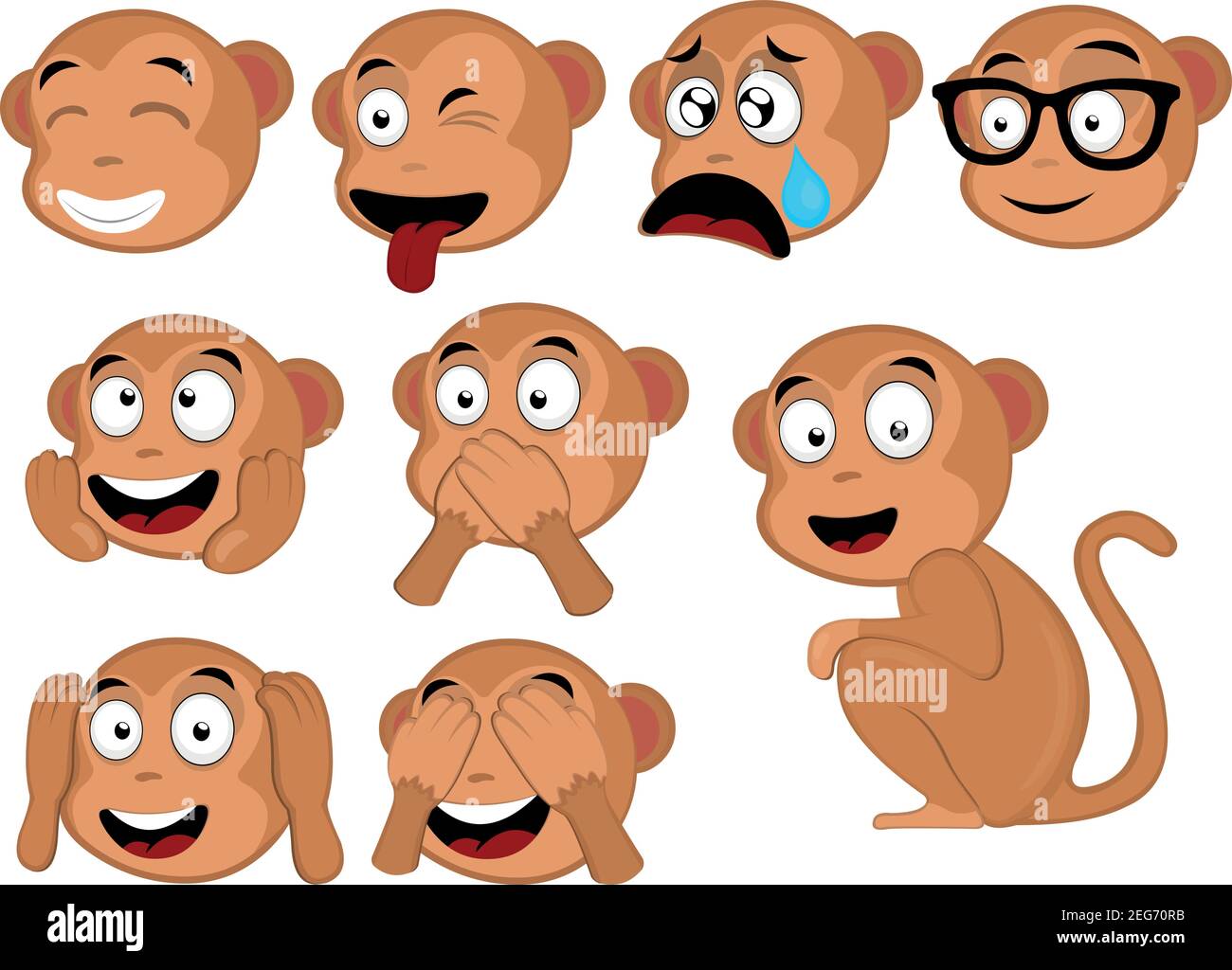 Illustration vectorielle d'un singe de dessin animé avec diverses expressions Illustration de Vecteur