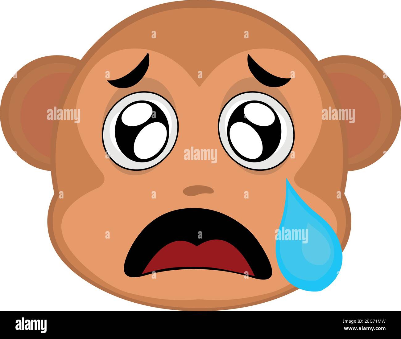 Vecteur émoticône illustration dessin animé de la tête d'un singe avec une expression triste et pleurant avec une déchirure tombant de son oeil sur sa joue Illustration de Vecteur