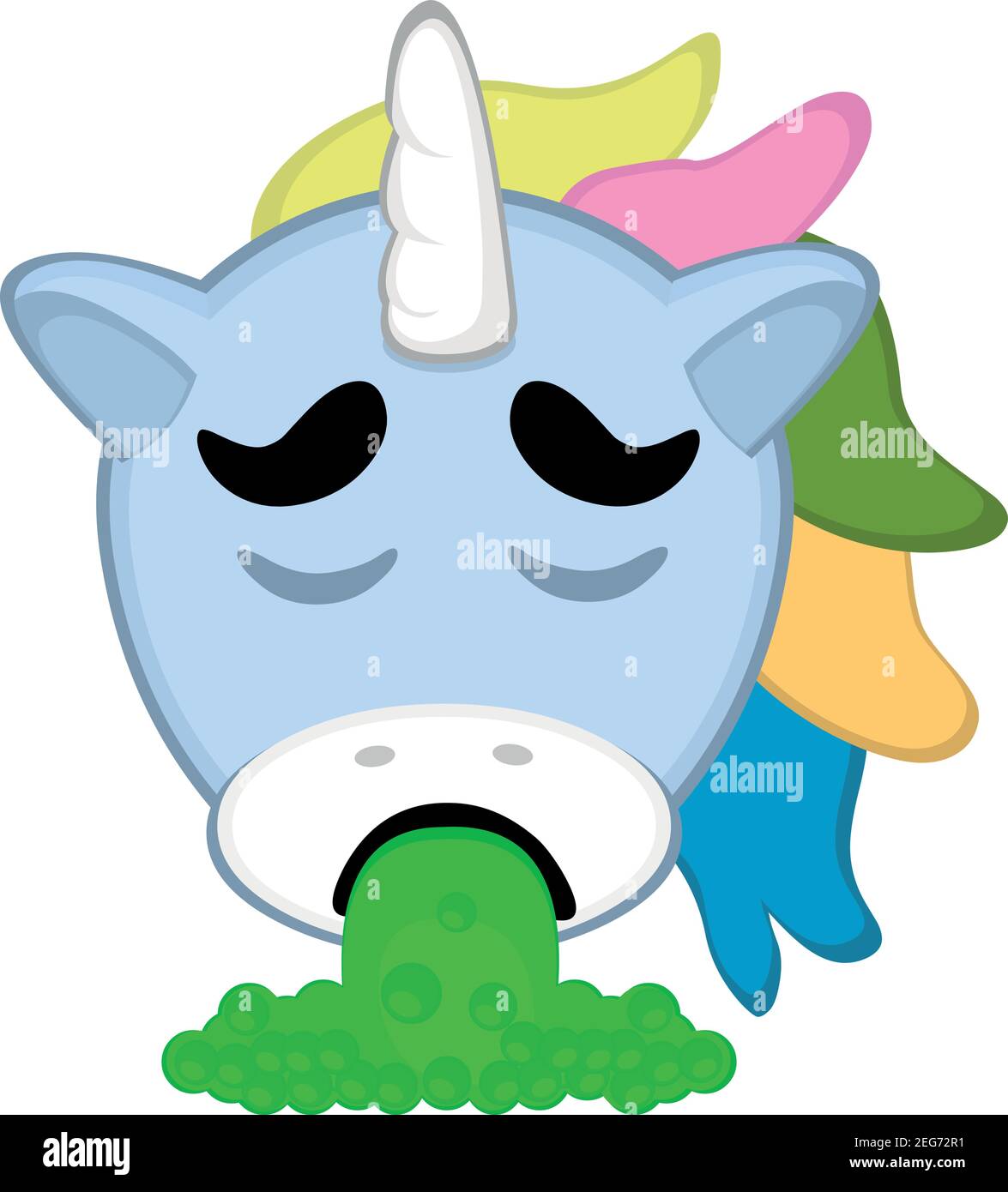 Vecteur émoticône dessin animé de la tête de licorne avec une expression dégoûtée, lancer Illustration de Vecteur