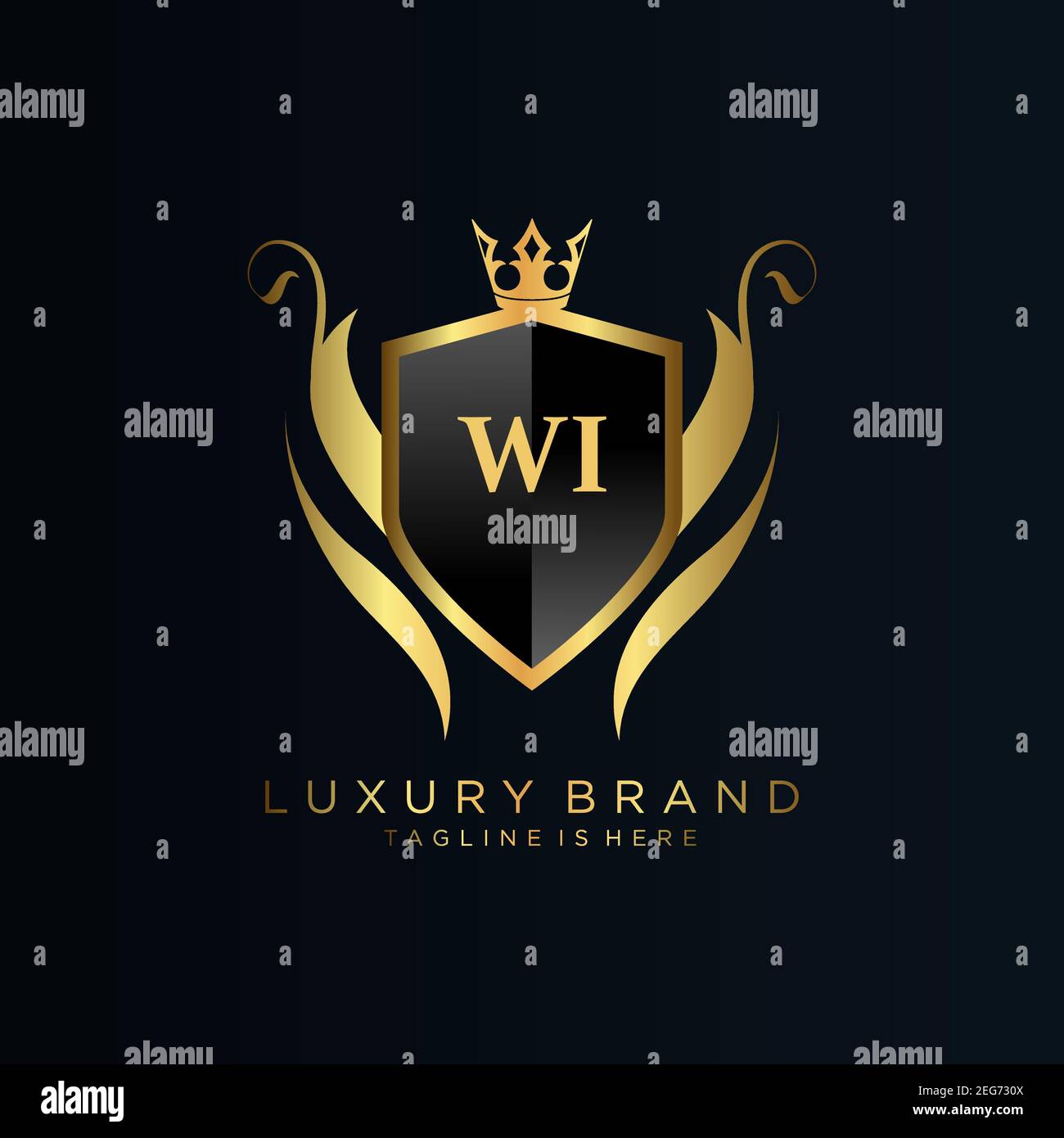 LETTRE Wi initiale avec modèle Royal.élégant avec vecteur de logo de couronne, texte créatif logo Vector Illustration Art. Illustration de Vecteur