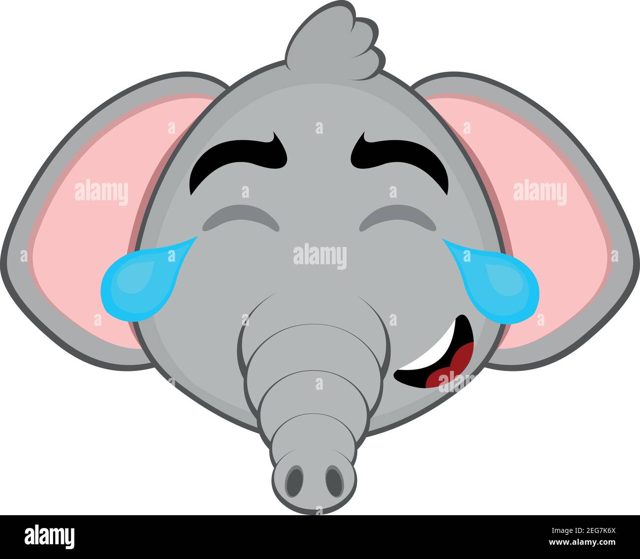 Vecteur émoticône illustration dessin animé de la tête d'un éléphant avec une expression heureuse, les yeux fermés et les larmes de joie Illustration de Vecteur