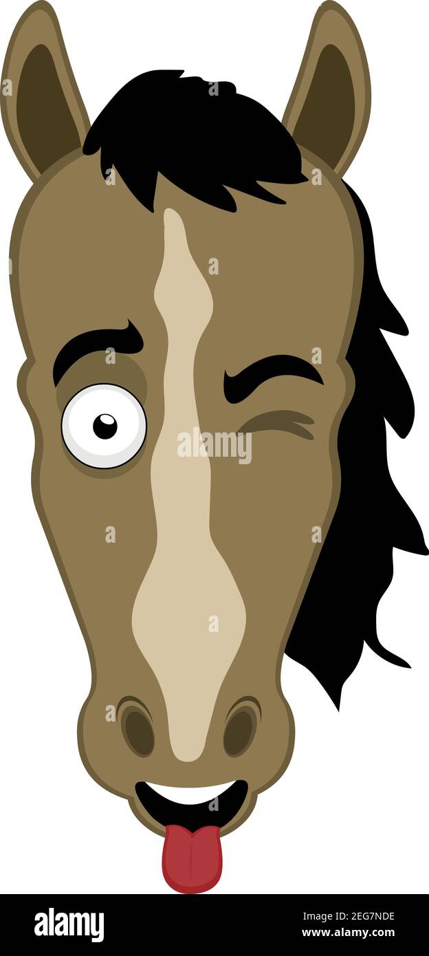 Vecteur émoticône illustration dessin animé de la tête d'un cheval avec une expression heureuse, en se décollant et en collant sa langue avec sa bouche ouverte Illustration de Vecteur