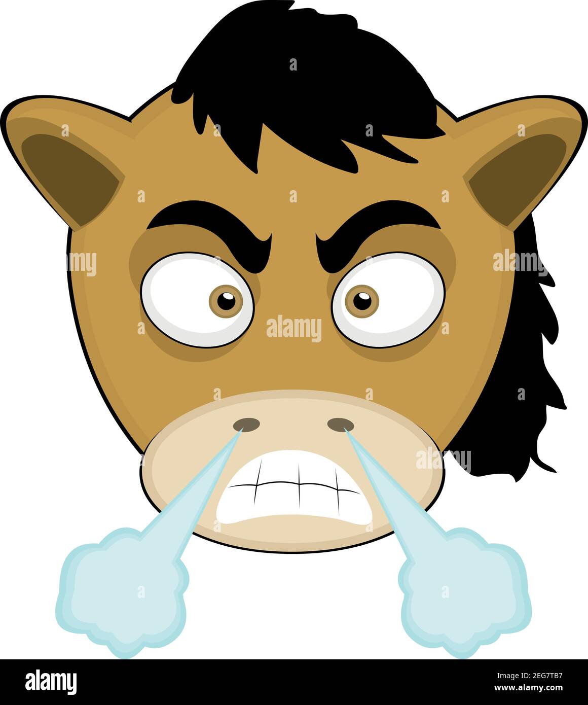 Vecteur émoticône illustration dessin animé de la tête d'un poney avec expression en colère provenant de la fumée du nez Illustration de Vecteur