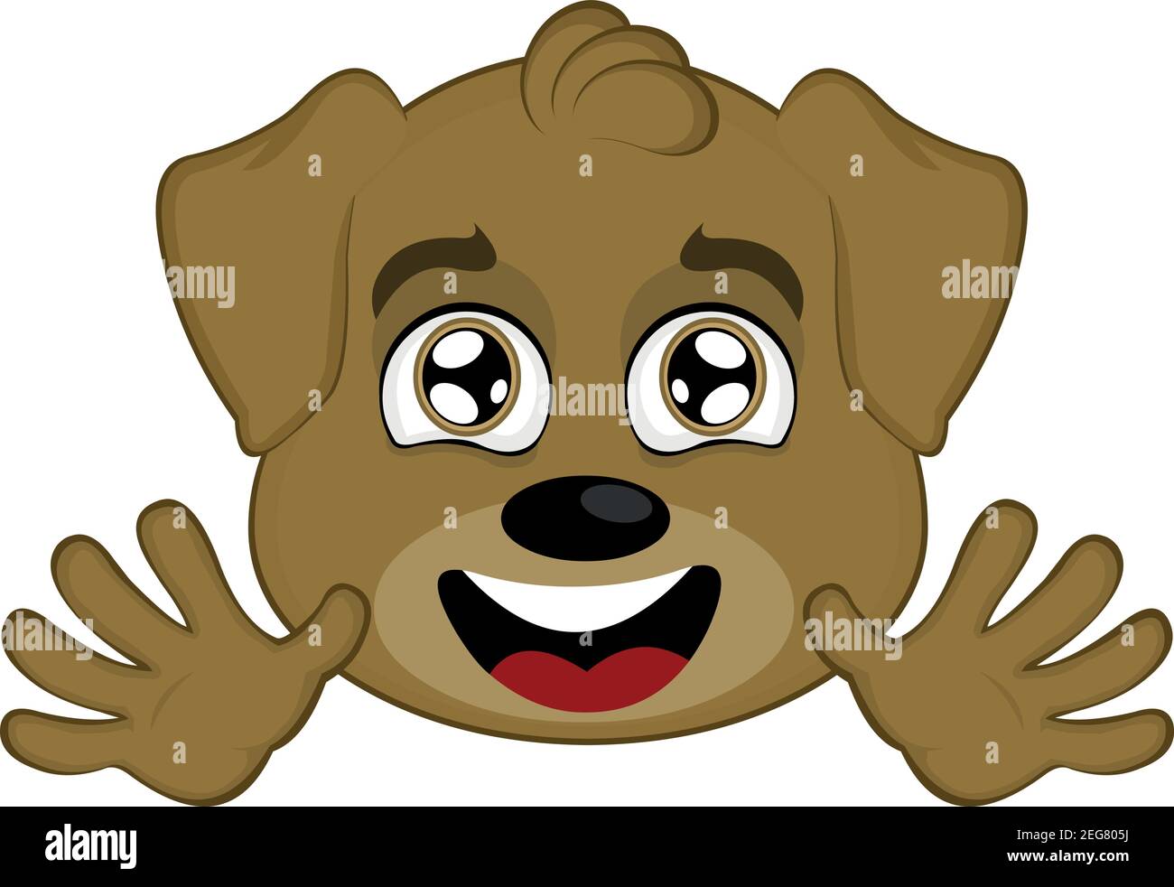 Illustration vectorielle du visage d'un chien de dessin animé avec une expression gaie et agitant avec ses mains Illustration de Vecteur