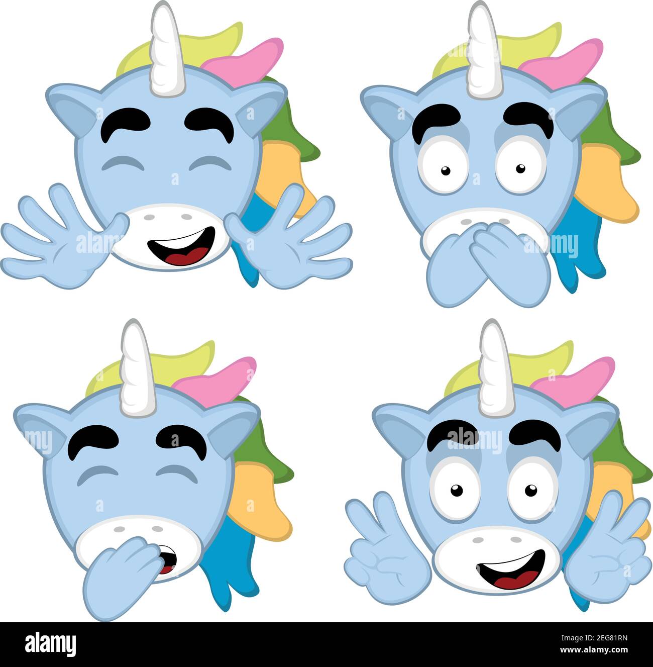 Illustration vectorielle des expressions d'un dessin animé unicorn Illustration de Vecteur