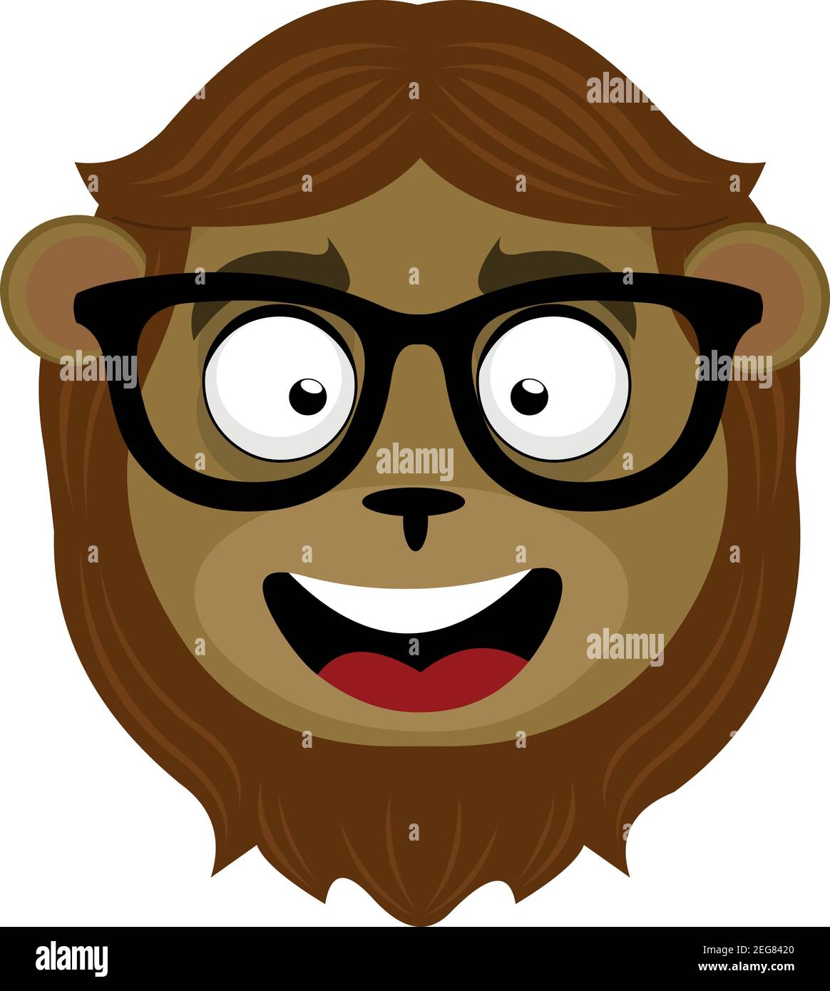 Vecteur émoticône illustration dessin animé de la tête d'un lion avec l'expression gaie, en portant des lunettes Illustration de Vecteur