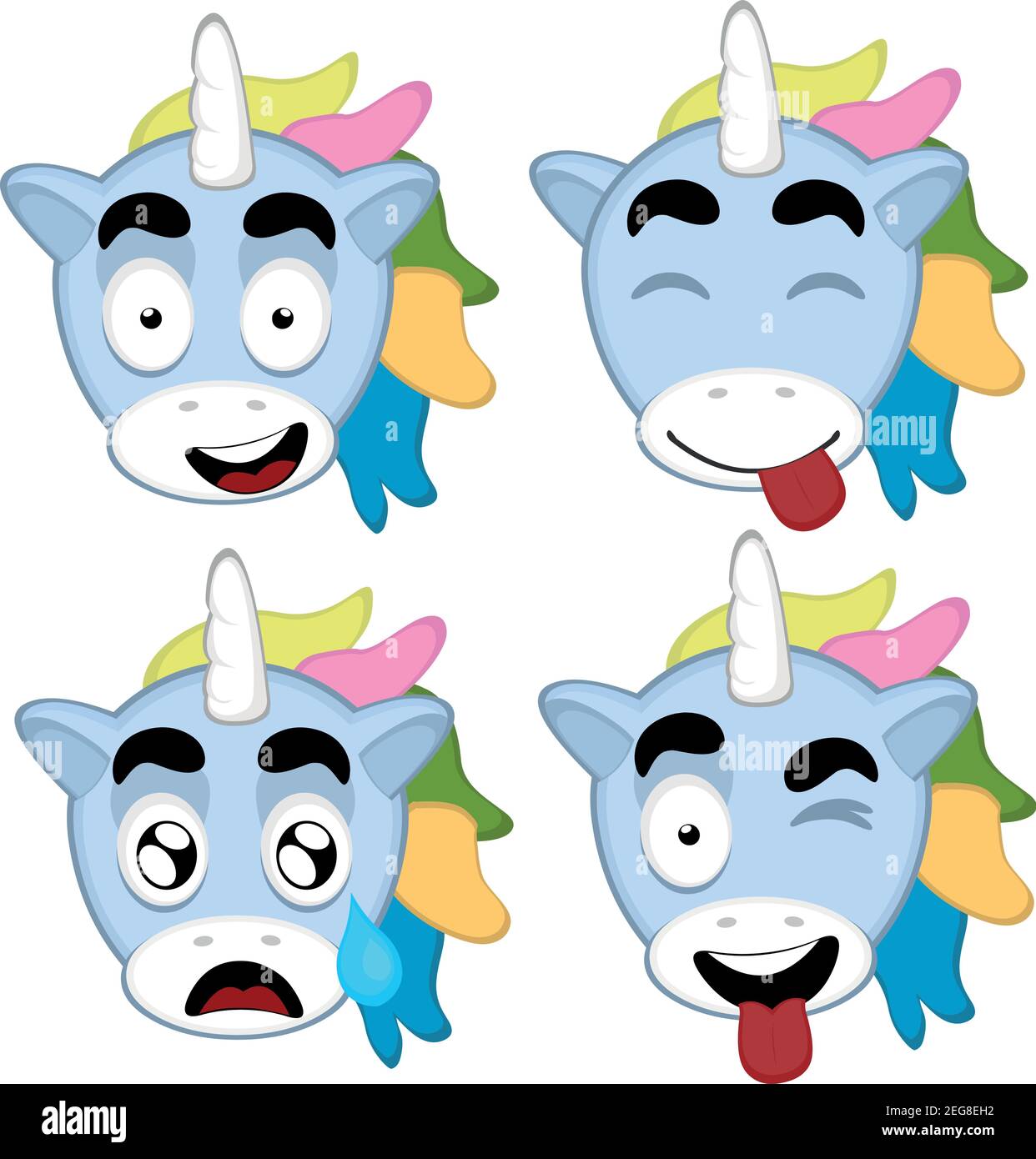 Illustration vectorielle des expressions d'un dessin animé unicorn Illustration de Vecteur