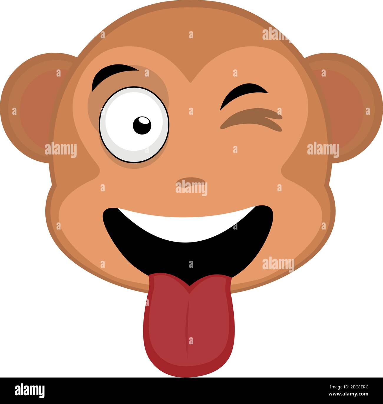 Vecteur émoticône dessin animé de la tête d'un singe avec une expression heureuse, en se décollant et en collant sa langue avec sa bouche ouverte Illustration de Vecteur