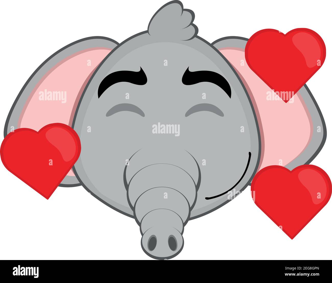 Vecteur émoticône illustration dessin animé de la tête d'un éléphant avec une expression de joie, dans l'amour entouré de coeurs Illustration de Vecteur