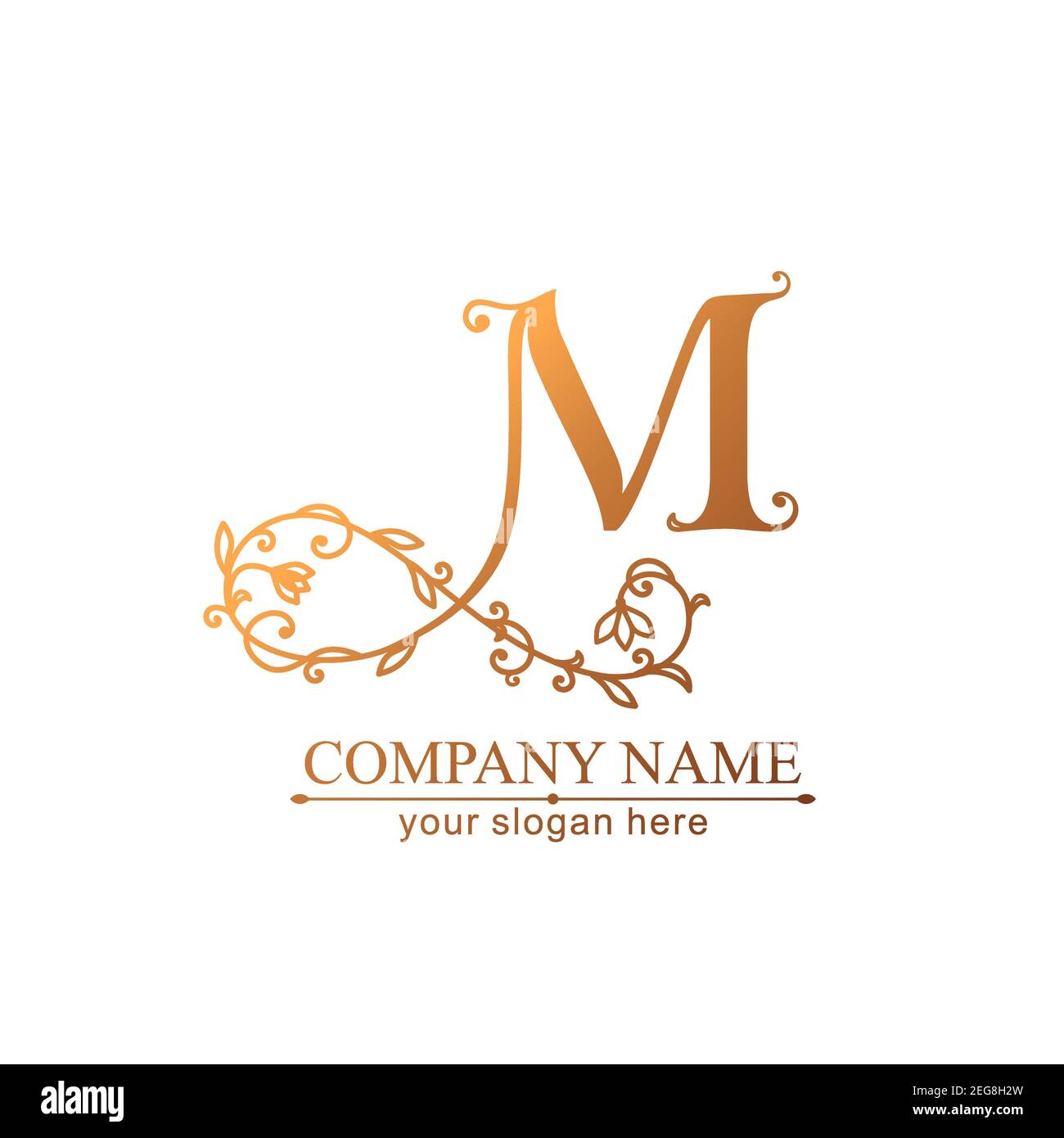 Modèle de logo lettre M. Monnogram, délicat motif floral. Logo personnel. Conception vectorielle. Illustration de Vecteur