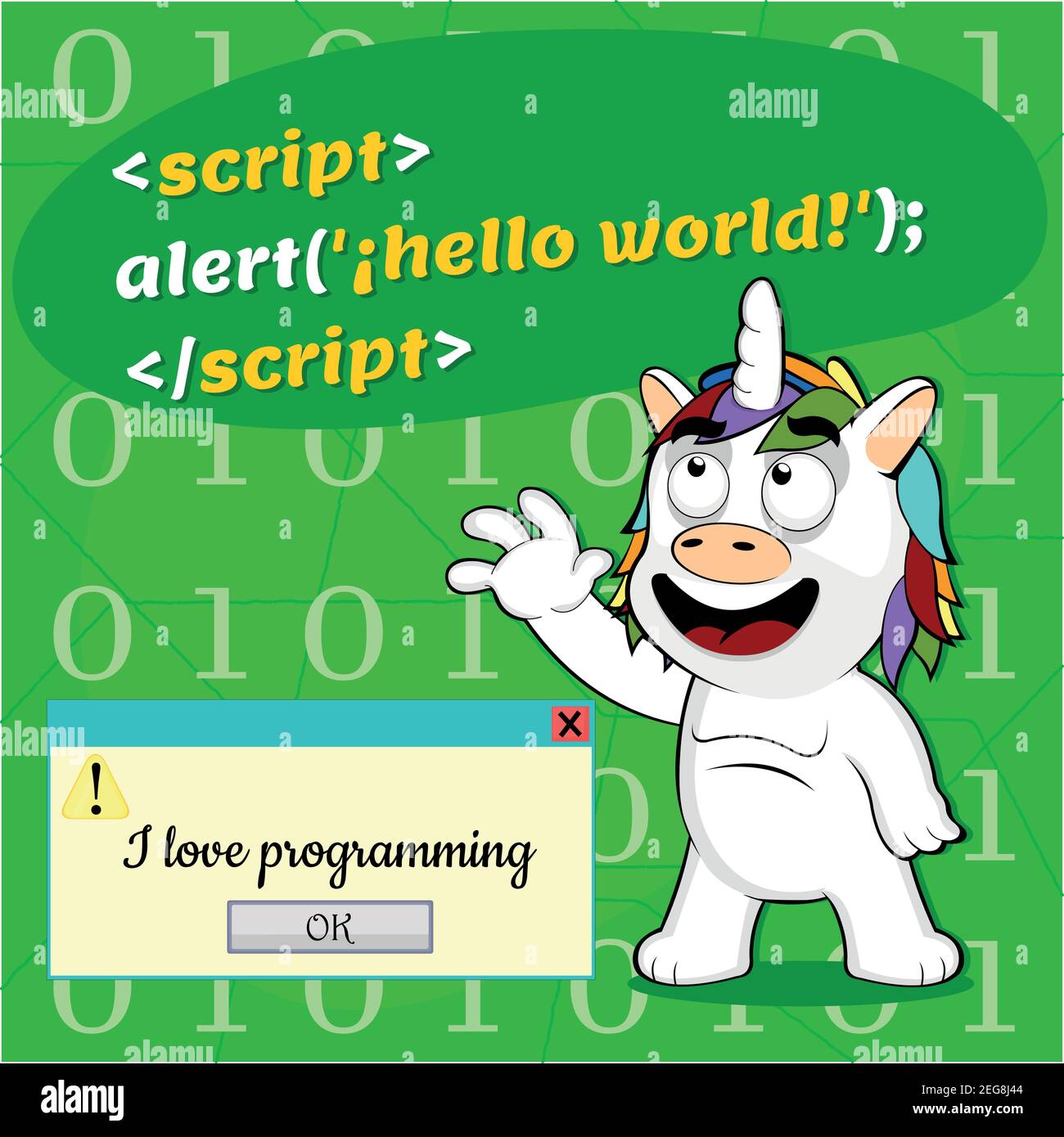 Illustration vectorielle d'une licorne, avec un scénario de programmation représentatif Illustration de Vecteur