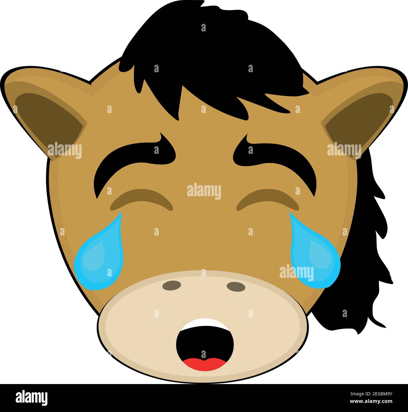 Vecteur émoticône illustration dessin animé d'une tête de poney avec une expression triste et pleurant avec une déchirure tombant de son oeil sur sa joue Illustration de Vecteur