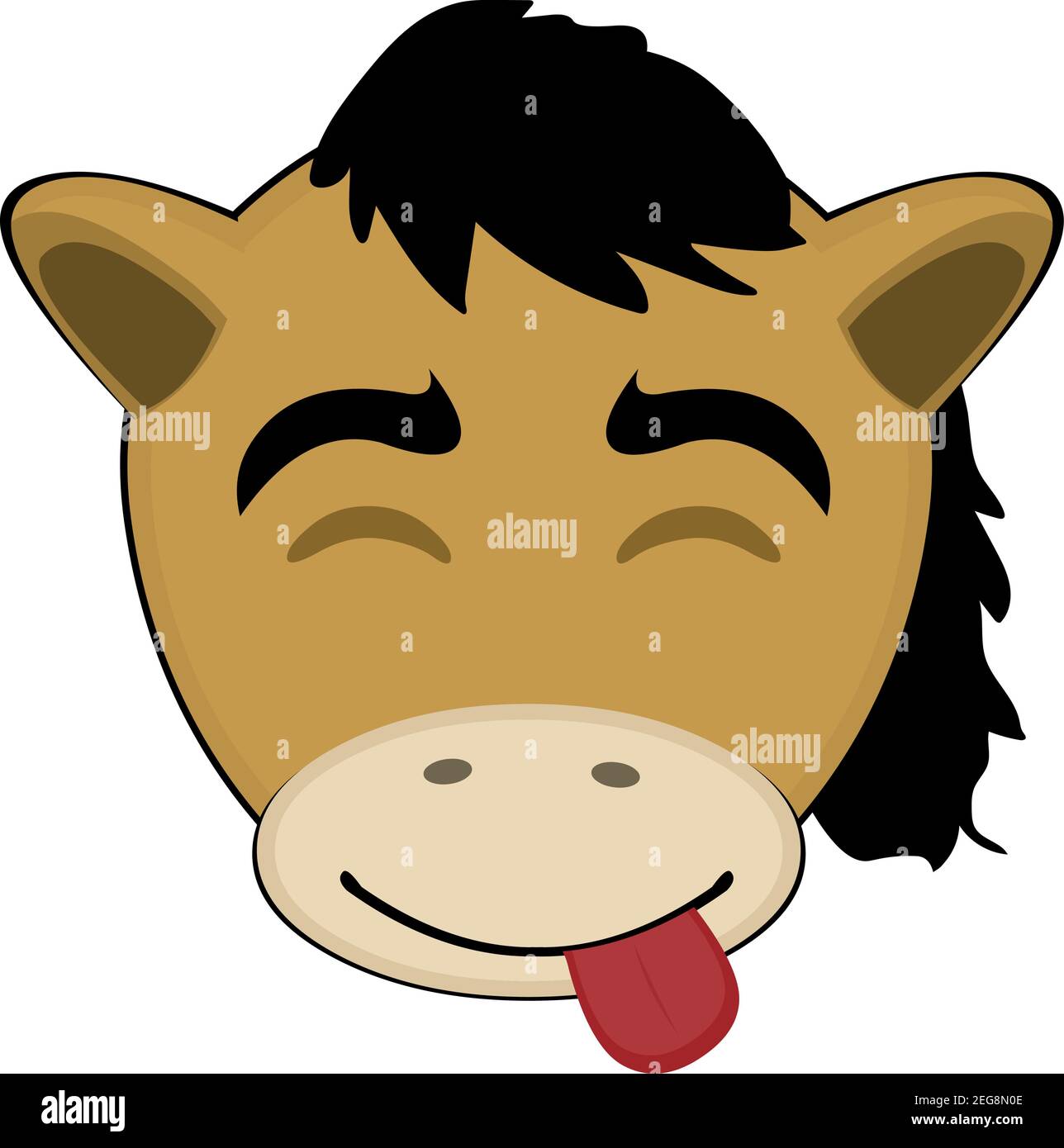 Illustration vectorielle d'émoticone dessin animé de la tête d'un poney avec une expression joyeuse de plaisir avec ses yeux fermés et en collant sa langue Illustration de Vecteur