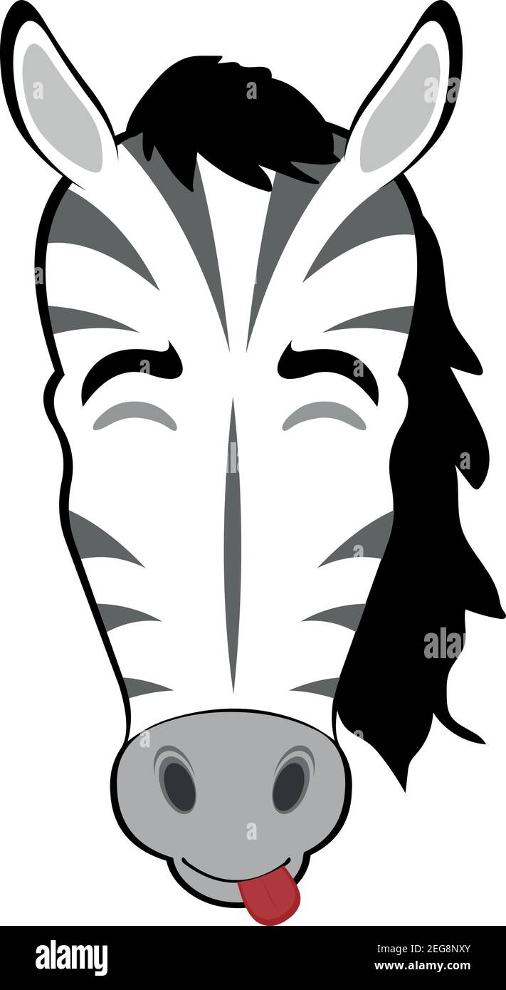 Vecteur émoticône illustration dessin animé de la tête d'un zèbre avec une expression joyeuse de plaisir avec ses yeux fermés et en collant sa langue Illustration de Vecteur
