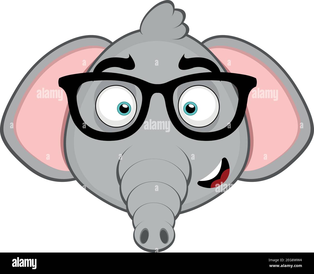 Vecteur émoticône illustration dessin animé de la tête d'un éléphant avec l'expression gaie, en portant des lunettes Illustration de Vecteur