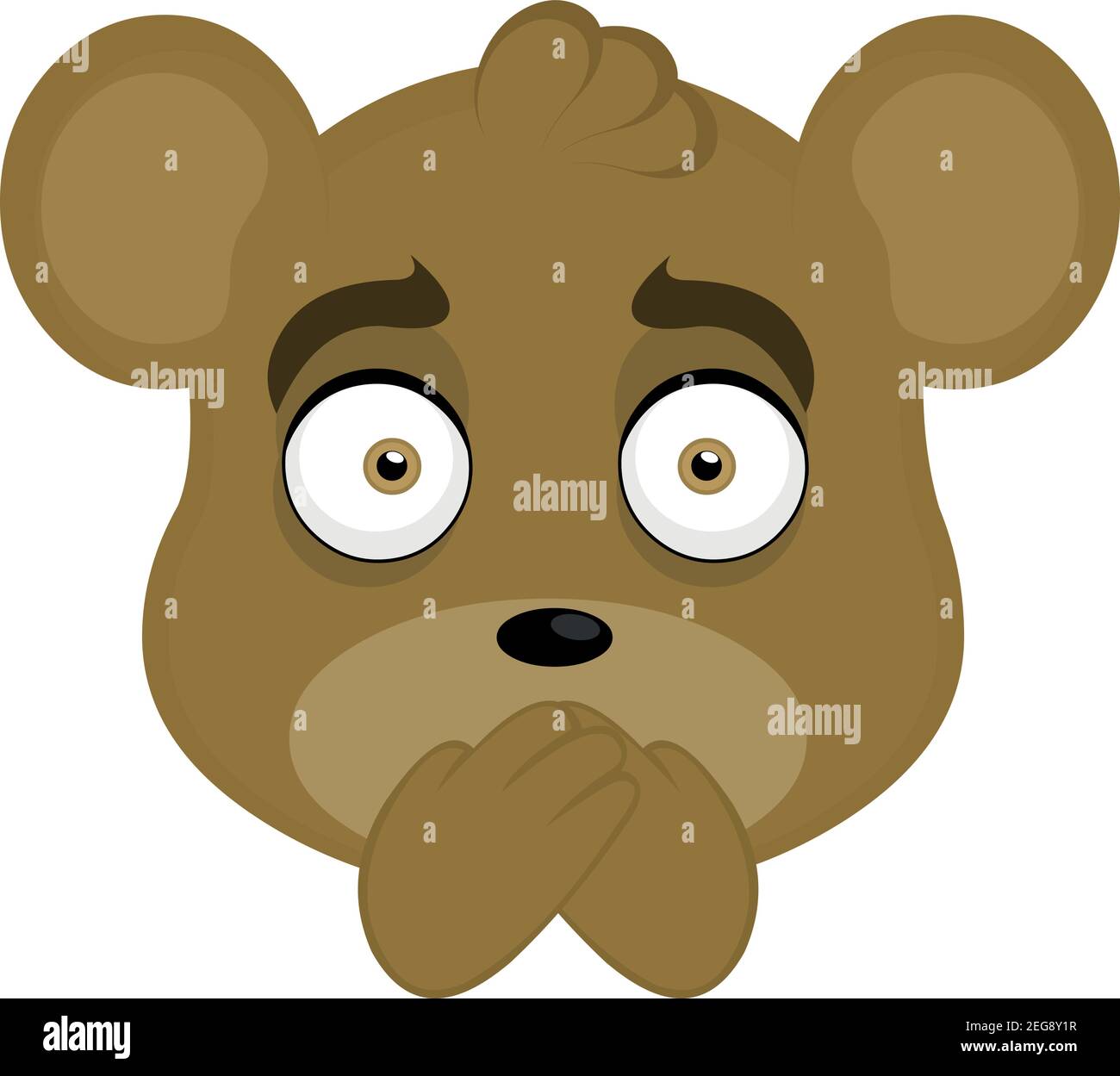 Vecteur émoticône illustration dessin animé de la tête d'un ours en peluche avec les mains sur sa bouche, concept de silence Illustration de Vecteur