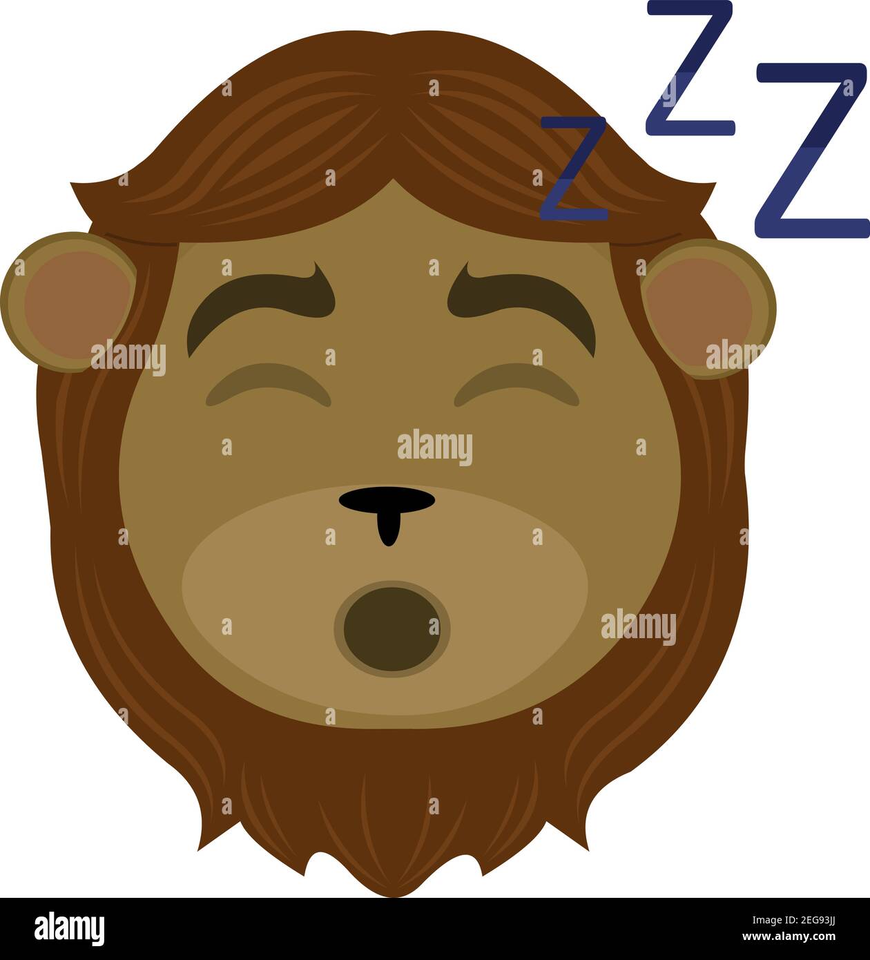 Vecteur émoticône illustration dessin animé d'une tête de lion avec l'expression fatiguée et ses yeux fermés et ronflant avec sa bouche ouverte, dormant Illustration de Vecteur