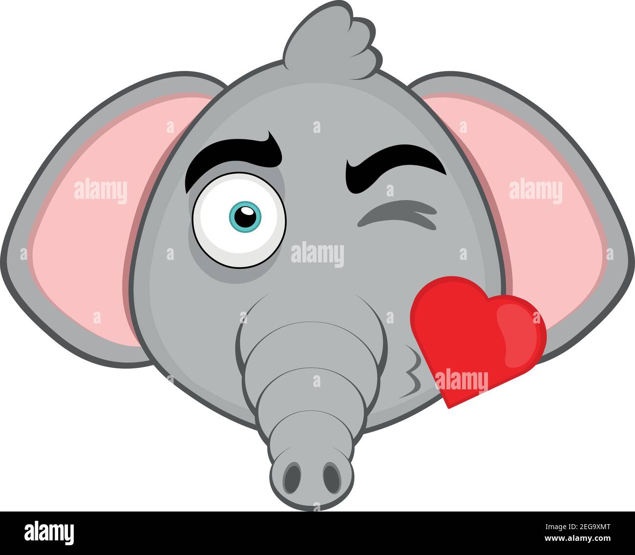 Illustration vectorielle d'émoticone dessin animé de la tête d'un éléphant avec une expression d'amour donnant un baiser en forme de coeur Illustration de Vecteur