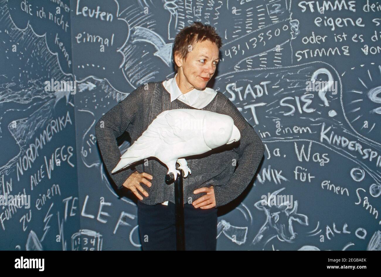 Laurie Anderson, amerikanische Performance-Künstlerin, Musikerin und Filmregisdurin, bei der Pressekonferenz zu ihrer Ausstellung 'The Record of the Time' im Museum kunst palast à Düsseldorf, Allemagne, 2003. Laurie Anderson, artiste de spectacle, musicien et réalisateur américain, lors de la conférence de presse de son exposition "The Record of the Time" à Düsseldorf, Allemagne 2003. Banque D'Images