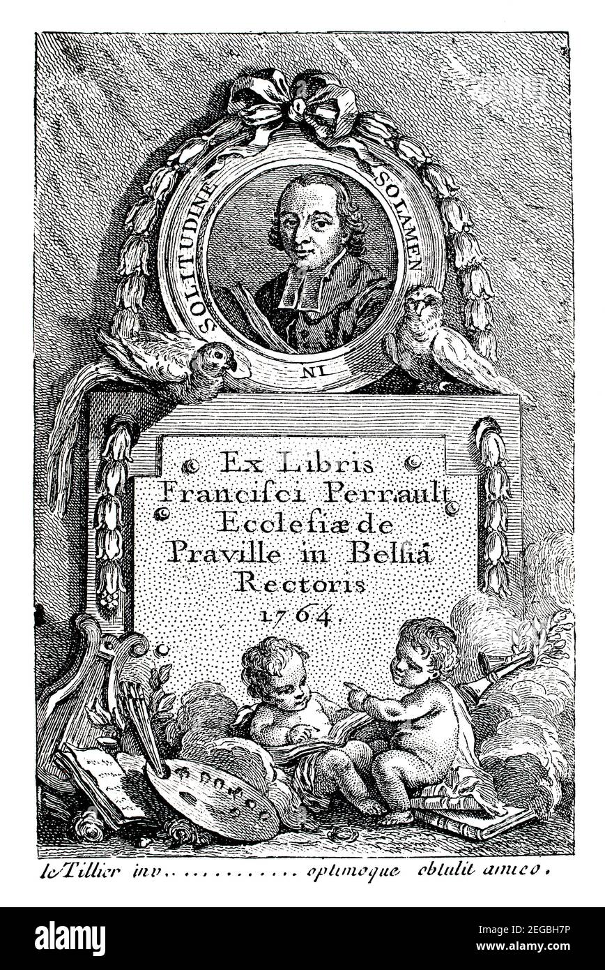 1764 livre de portrait du religieux francisei Perrault (Francis Perrault) avec devise latine solamen in solyin, solace in the Wilderness Banque D'Images