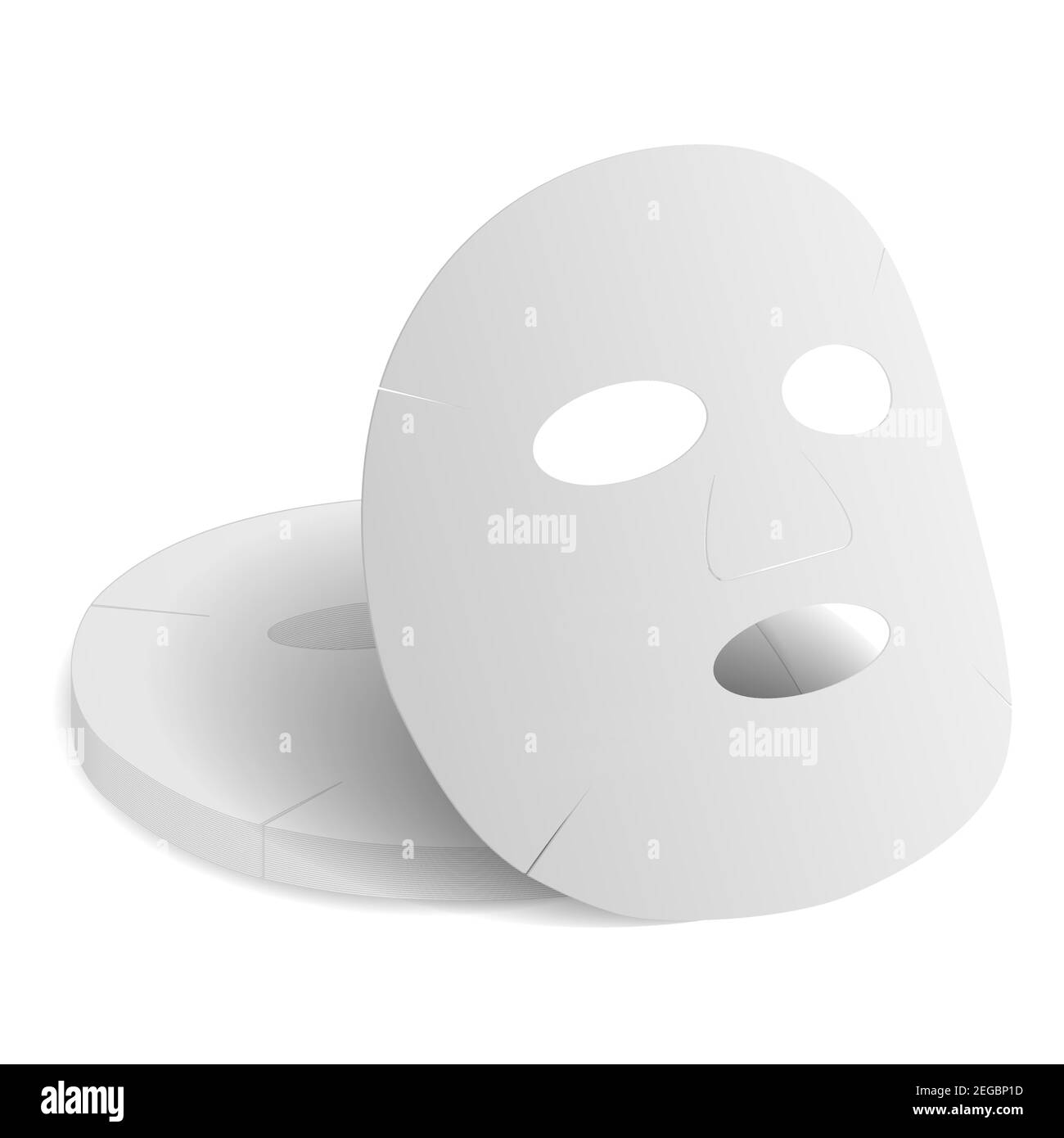 Masque facial. Maquette 3d de produit de collagène de beauté. Humidité faciale femme concept de vecteur cosmétique. Emballage du testeur de papier jetable ou de coton sur le blanc Illustration de Vecteur