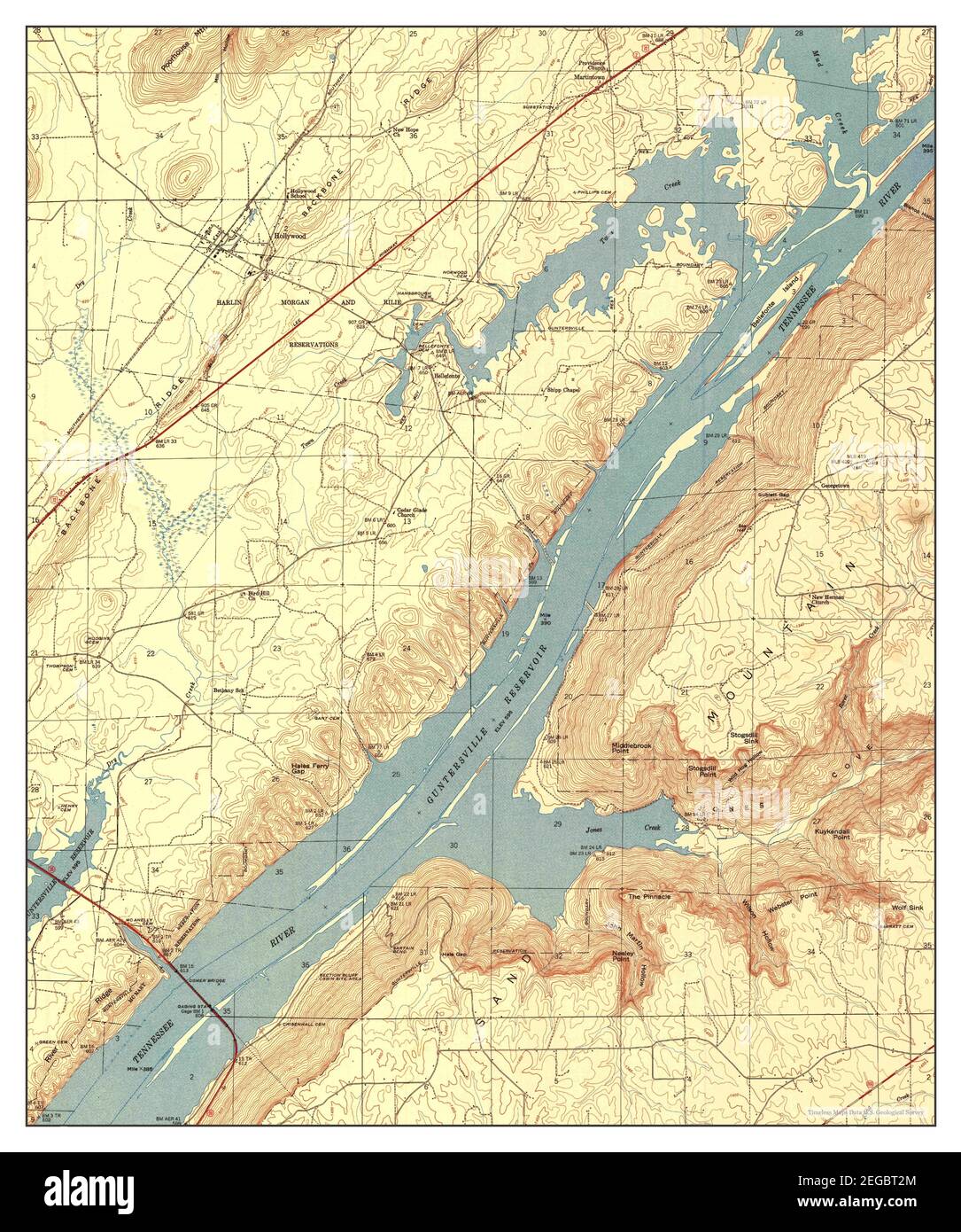 Hollywood, Alabama, carte 1950, 1:24000, États-Unis d'Amérique par Timeless Maps, données U.S. Geological Survey Banque D'Images