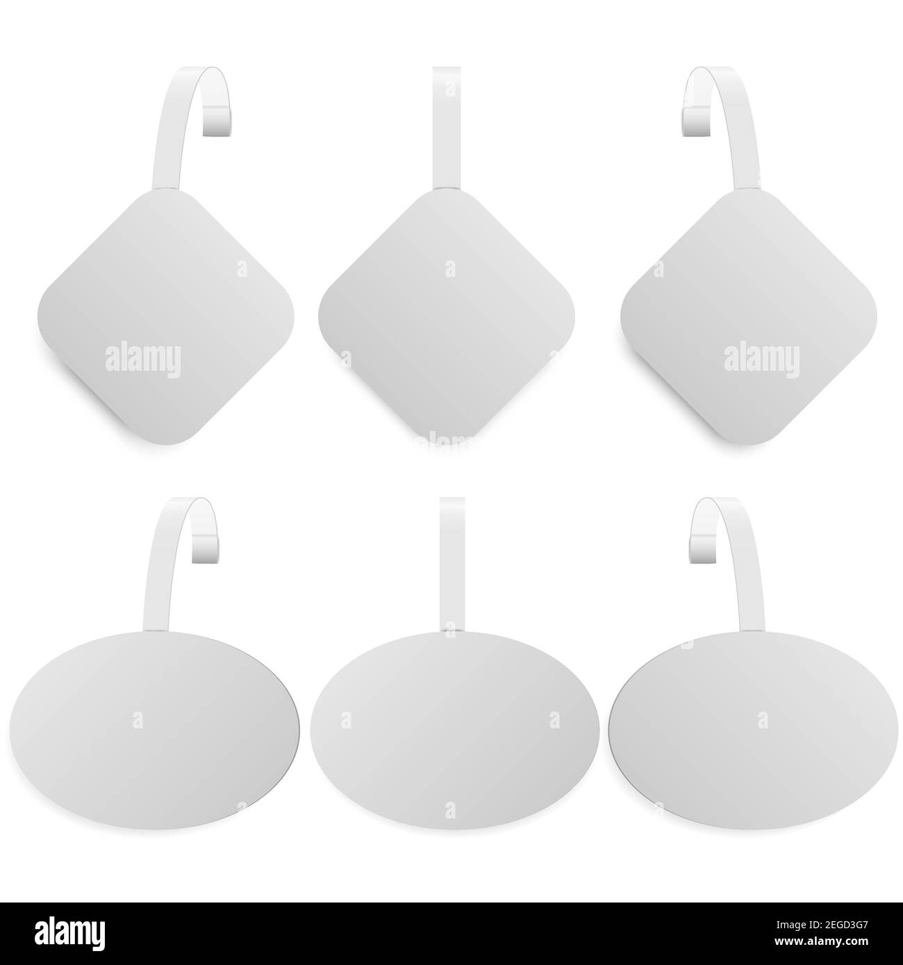 Maquette Dangler. Modèle de wobler d'étagères de vente au supermarché. Ensemble d'étiquettes carrées à coin rond vierges pour promotion. Point en plastique ou en papier pour les publicités de vente au détail Illustration de Vecteur