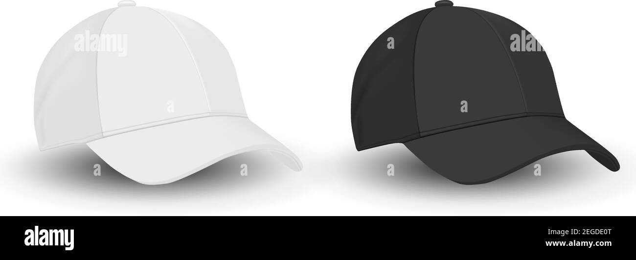 Chapeau de baseball. Ensemble de cache-cache sport noir et blanc. Vue avant du modèle de vêtements sur fond blanc. Mettre en place des vêtements uniformes. Coton au design réaliste Illustration de Vecteur