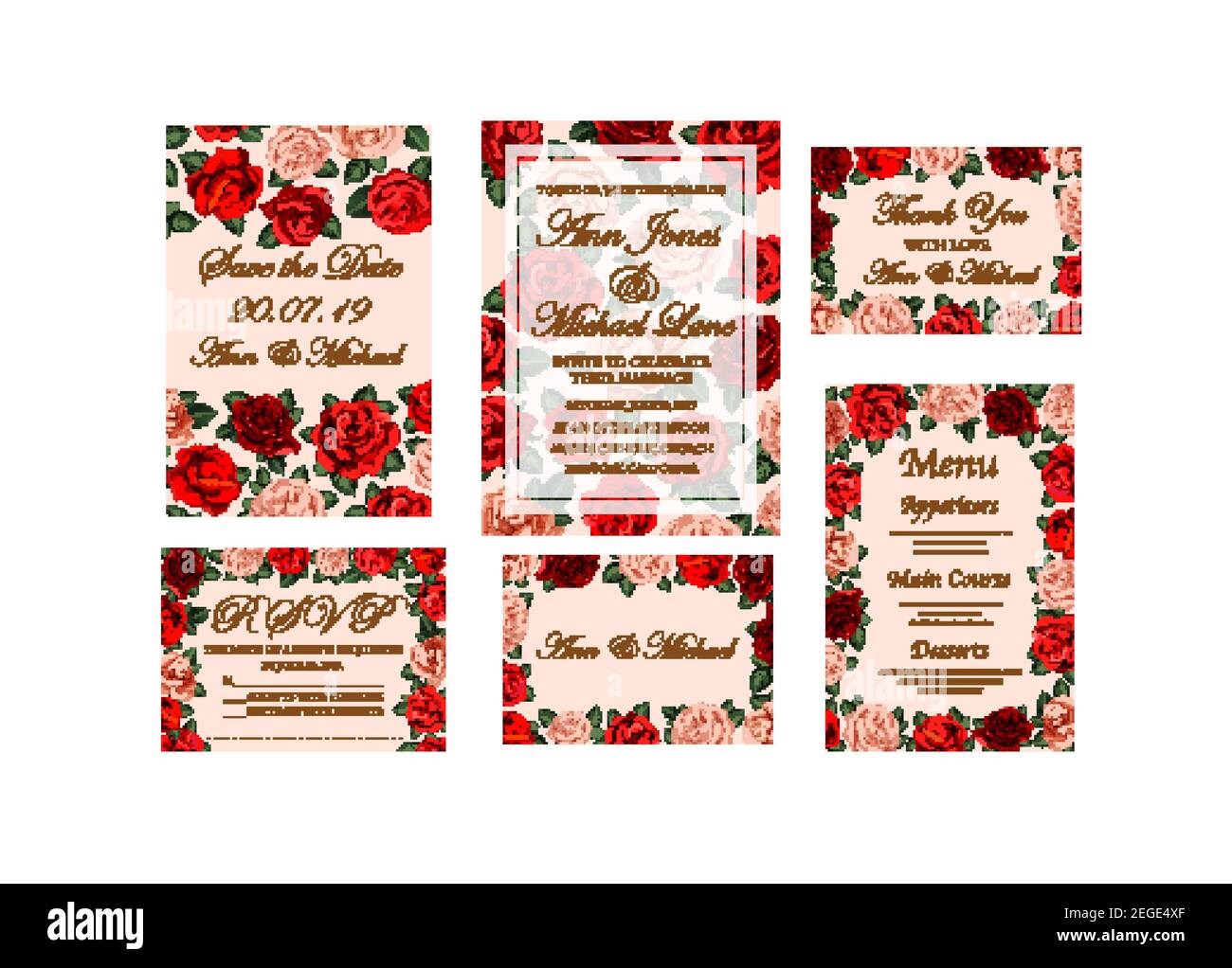 Banniere De Mariage Avec Fleur De Rose Pour L Invitation Et Enregistrer La Carte De Date Le Menu Et Le Modele D Affiche De Remerciement Cadre Fleuri De Rose Rouge Et Rose Image Vectorielle