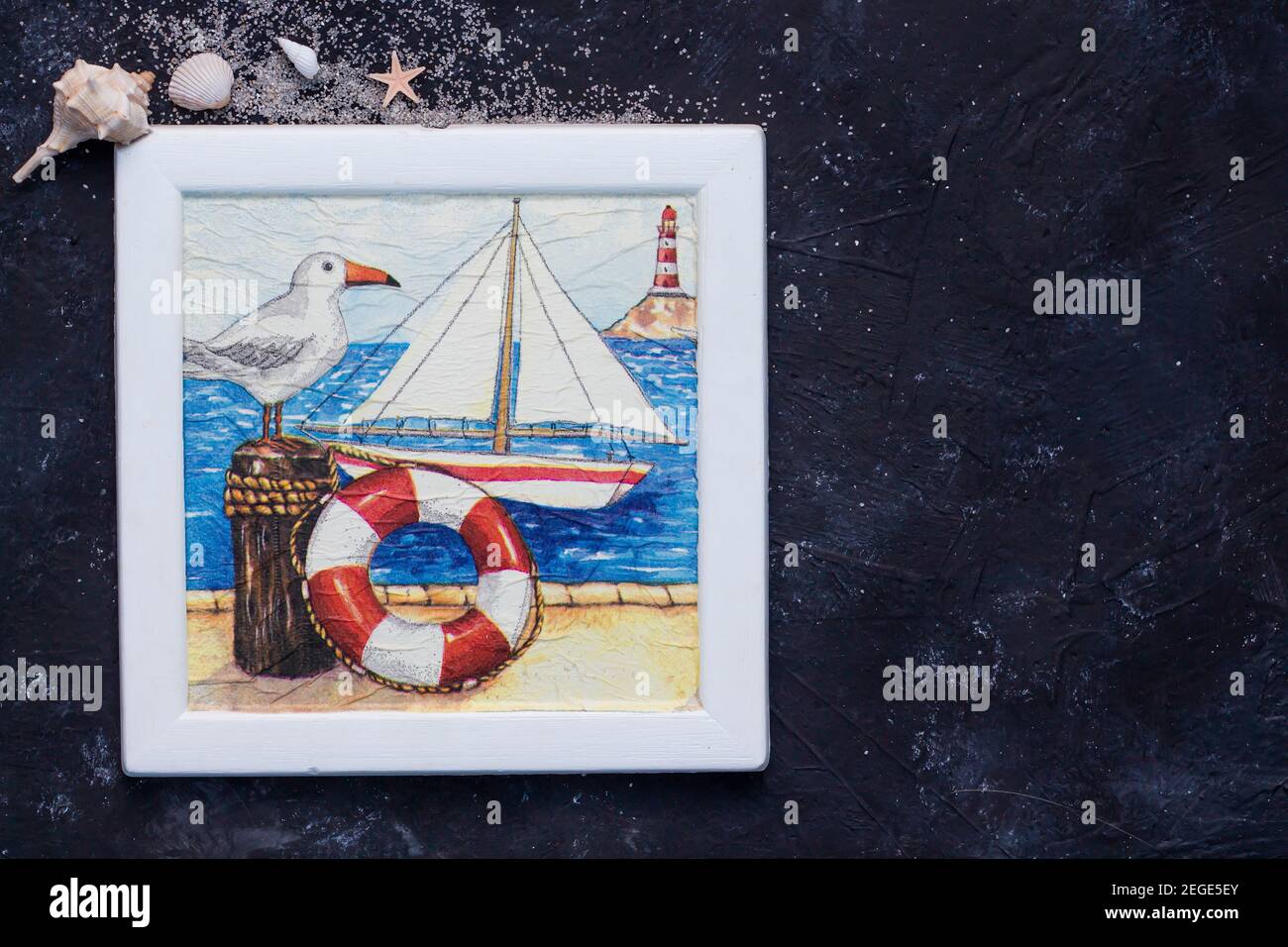 Seagull, navire avec flotteur de sauvetage de peinture Banque D'Images