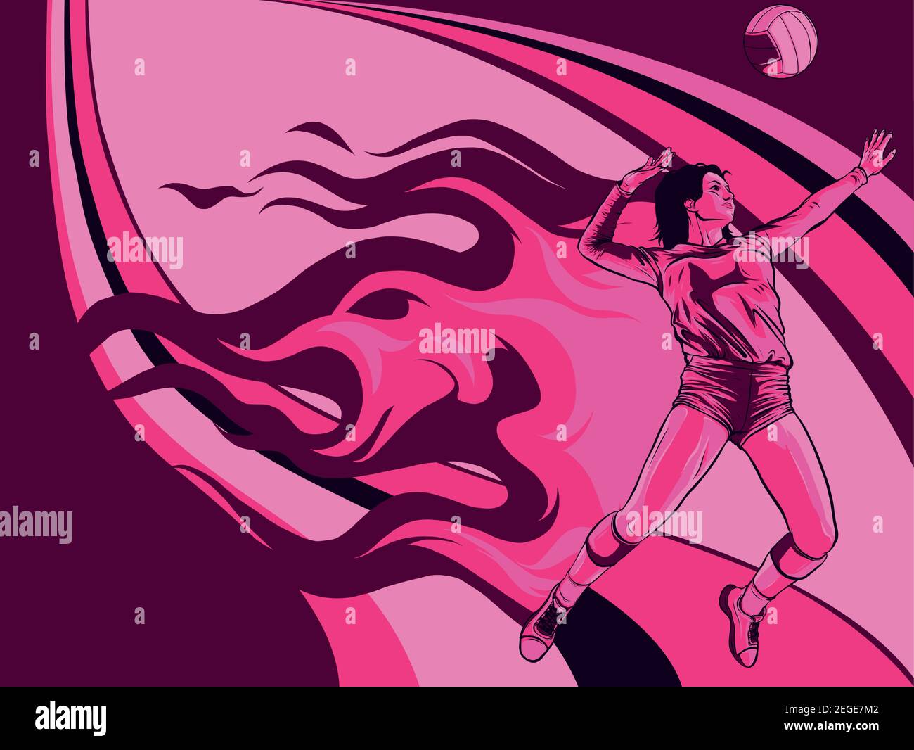 Illustration vectorielle de puissance de feu de joueur de volley-ball féminin Illustration de Vecteur