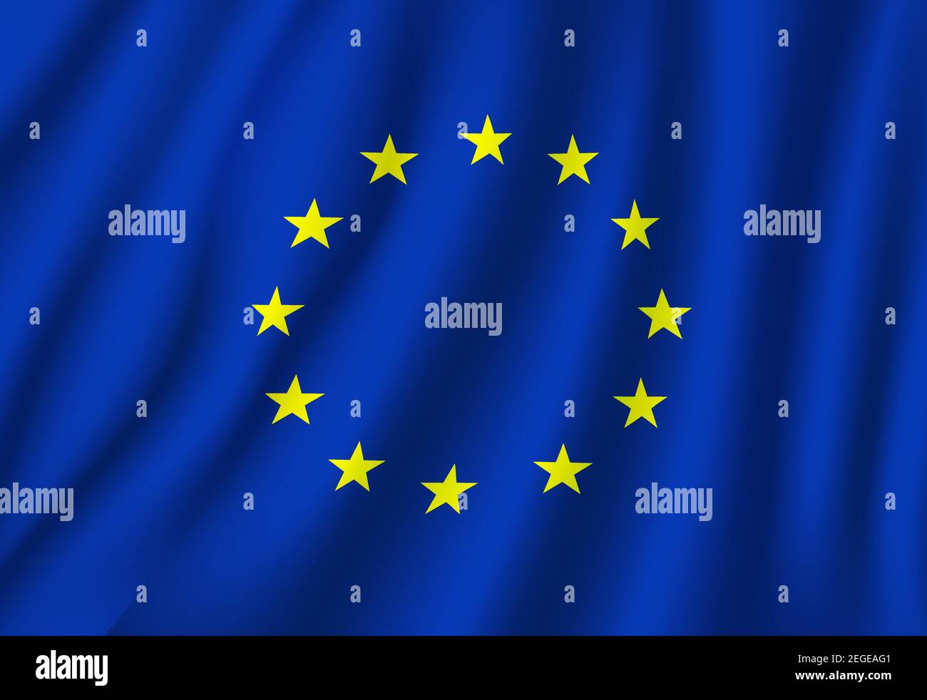 Drapeau de l'Union européenne sur tissu ondulé. Vector drapeau officiel de l'UE ou du Conseil de l'Europe et symbole des étoiles jaunes dorées et fond bleu sur le drapeau Illustration de Vecteur