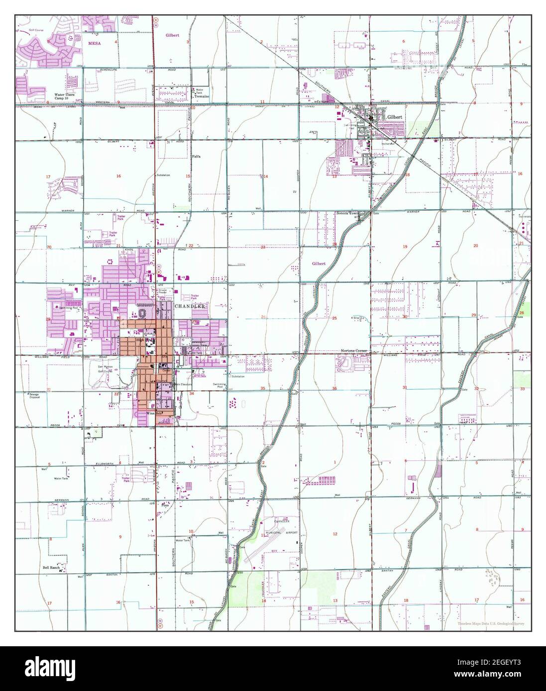 Chandler, Arizona, carte 1952, 1:24000, États-Unis d'Amérique par Timeless Maps, données U.S. Geological Survey Banque D'Images