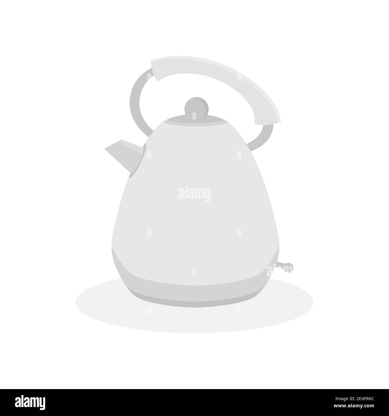 La bouilloire électrique est de forme arrondie de couleur grise avec une poignée simple et un interrupteur. Illustration vectorielle plate Illustration de Vecteur